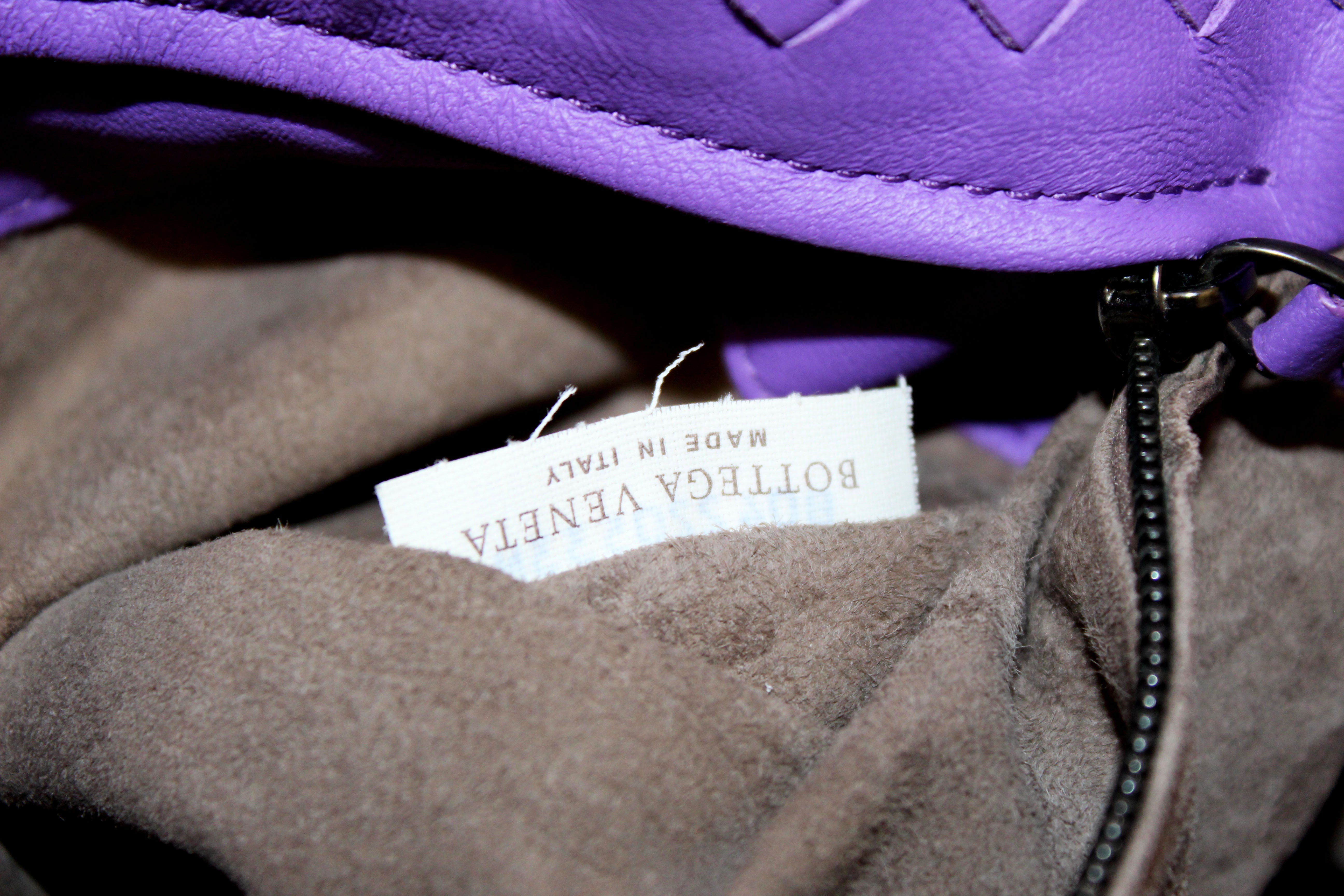 Authentic Bottega Veneta Purple Intrecciato Woven Nappa Leather Bella Tote Bag