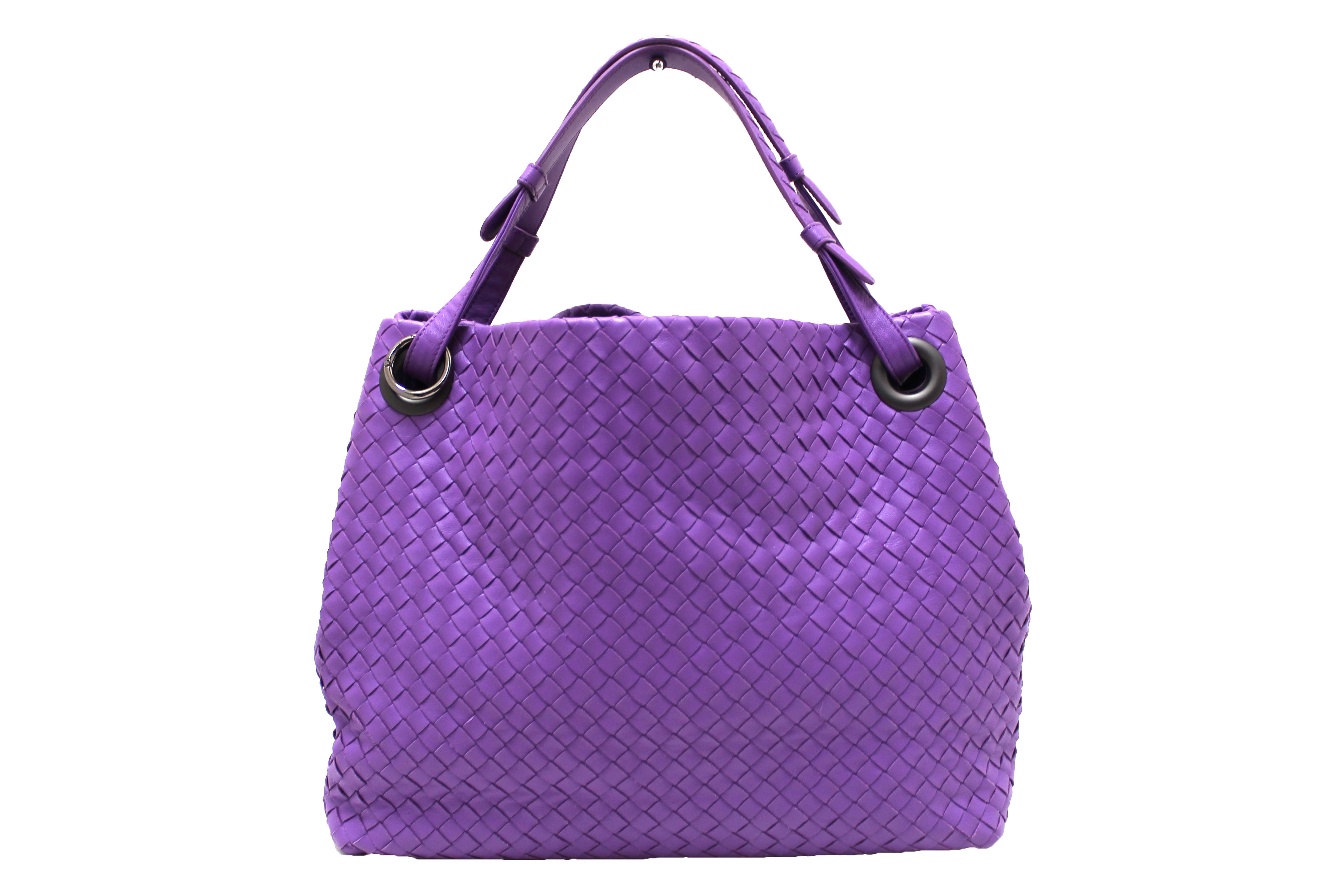 Authentic Bottega Veneta Purple Intrecciato Woven Nappa Leather Bella Tote Bag