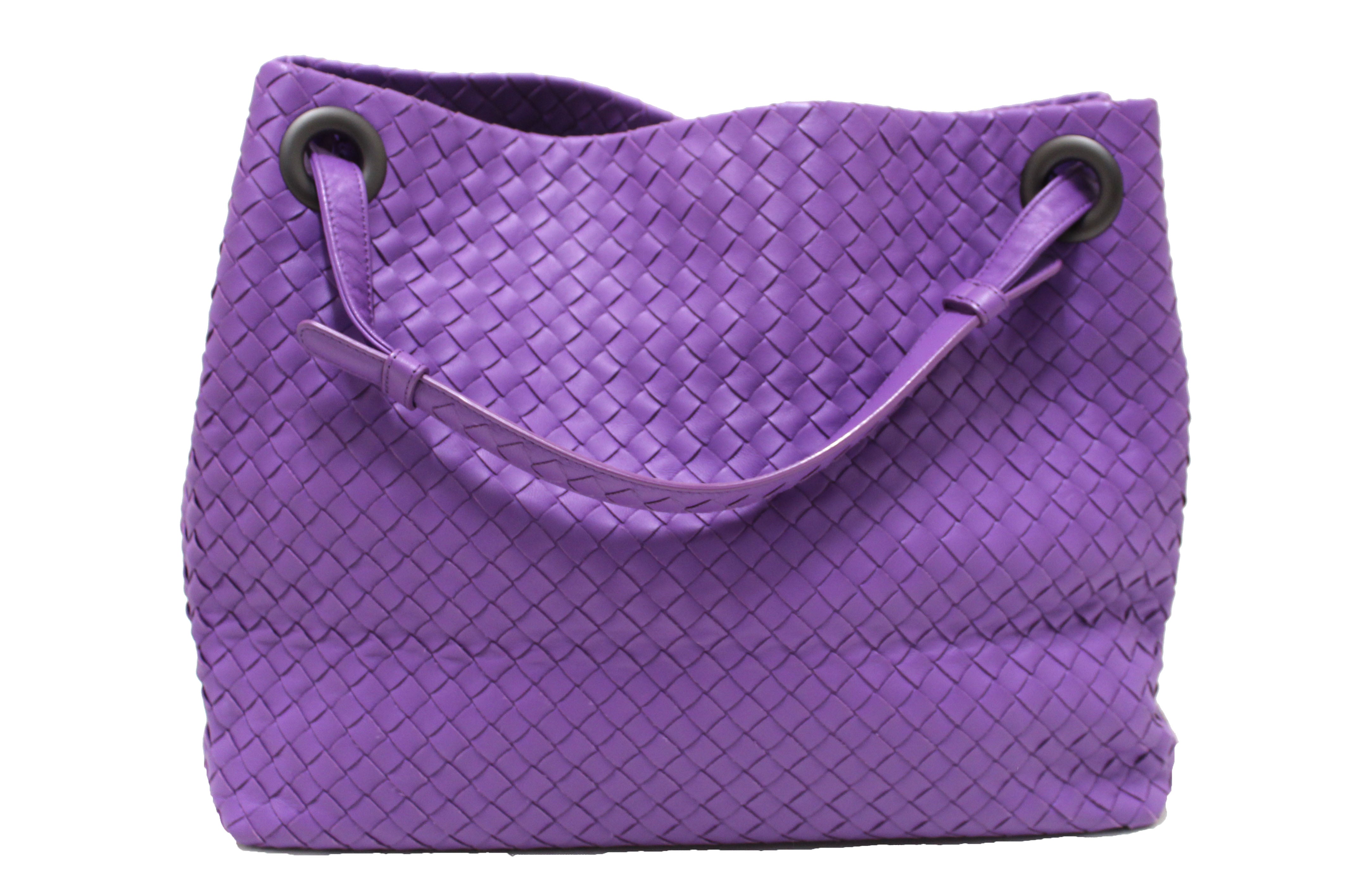Authentic Bottega Veneta Purple Intrecciato Woven Nappa Leather Bella Tote Bag