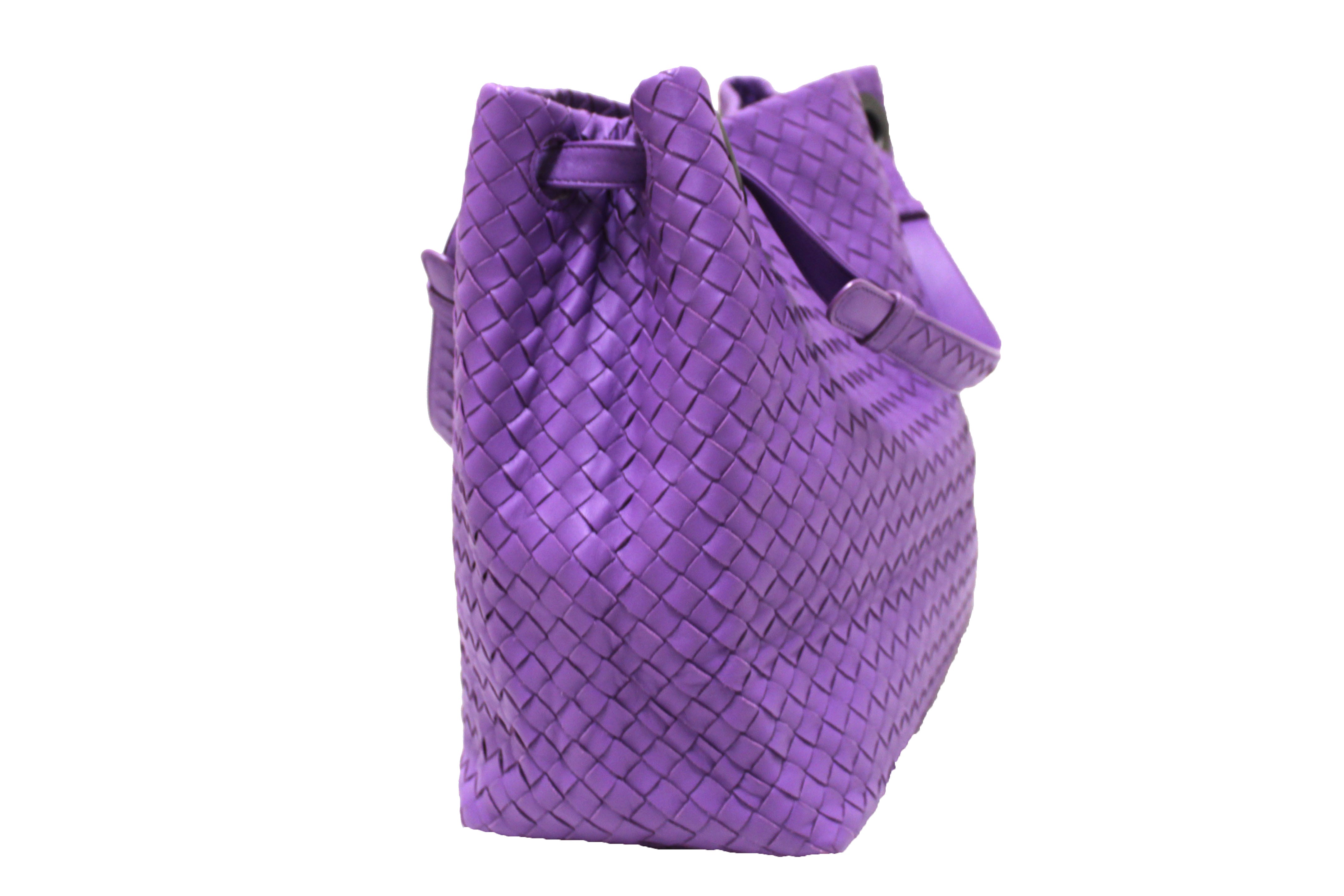 Authentic Bottega Veneta Purple Intrecciato Woven Nappa Leather Bella Tote Bag
