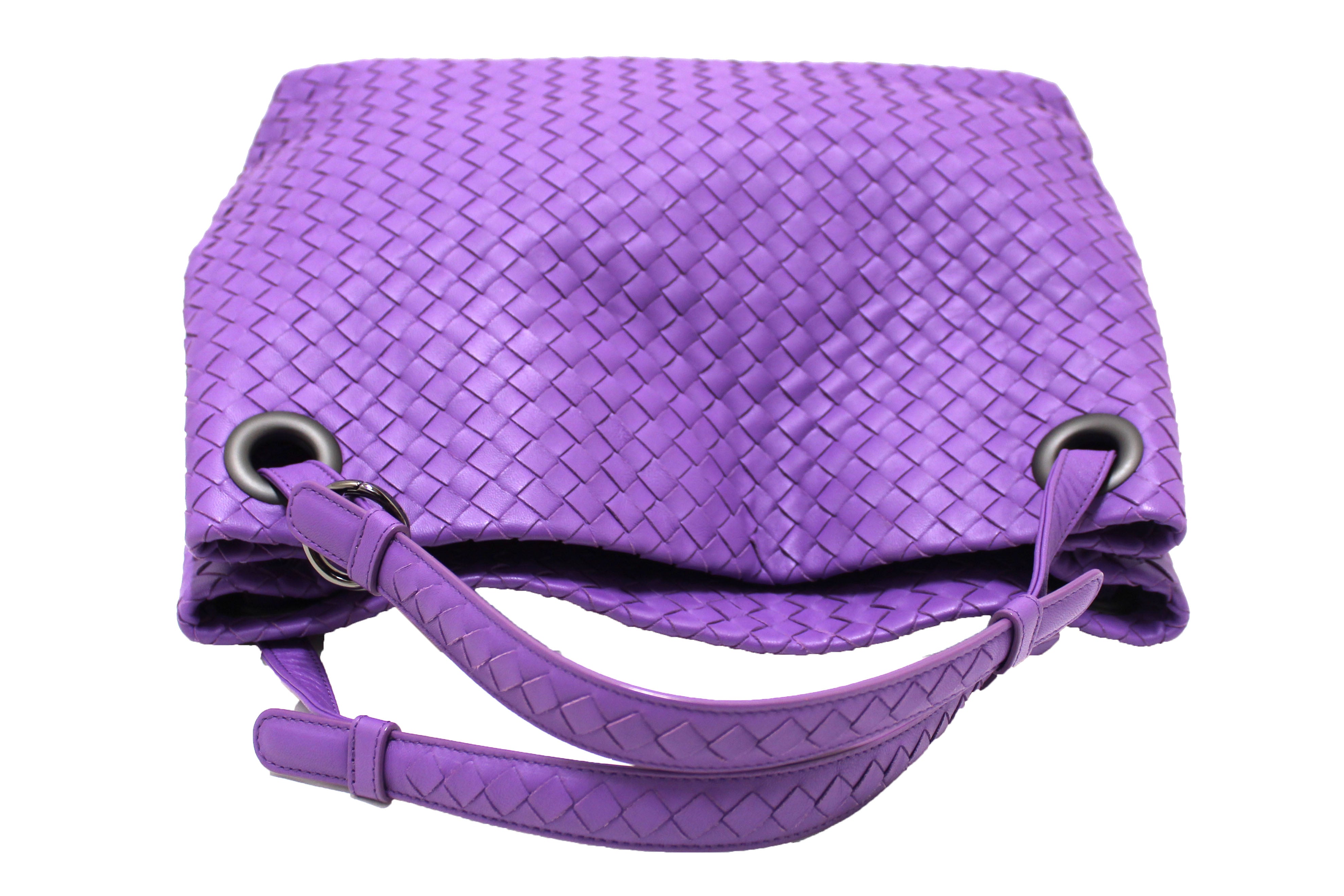 Authentic Bottega Veneta Purple Intrecciato Woven Nappa Leather Bella Tote Bag
