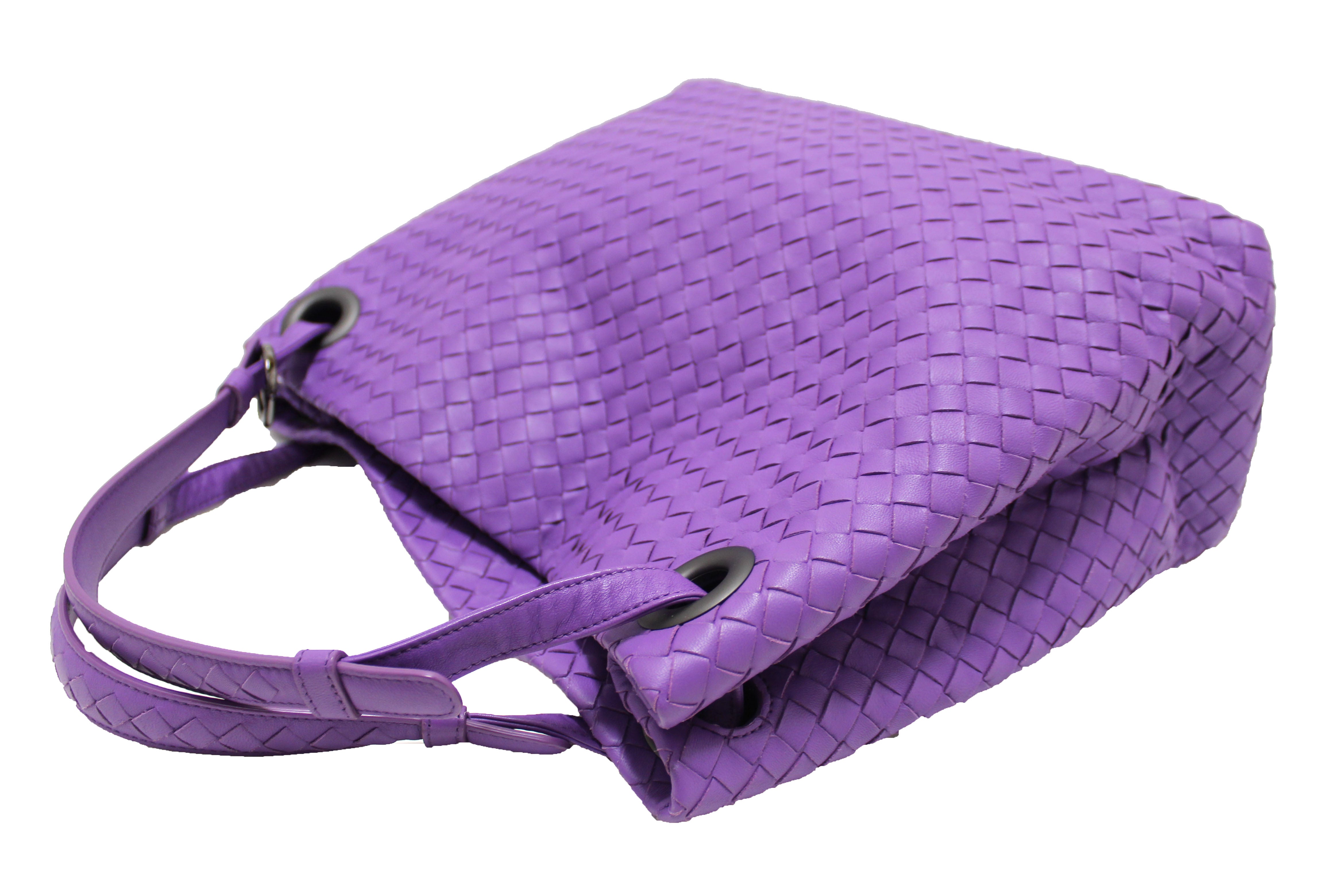 Authentic Bottega Veneta Purple Intrecciato Woven Nappa Leather Bella Tote Bag