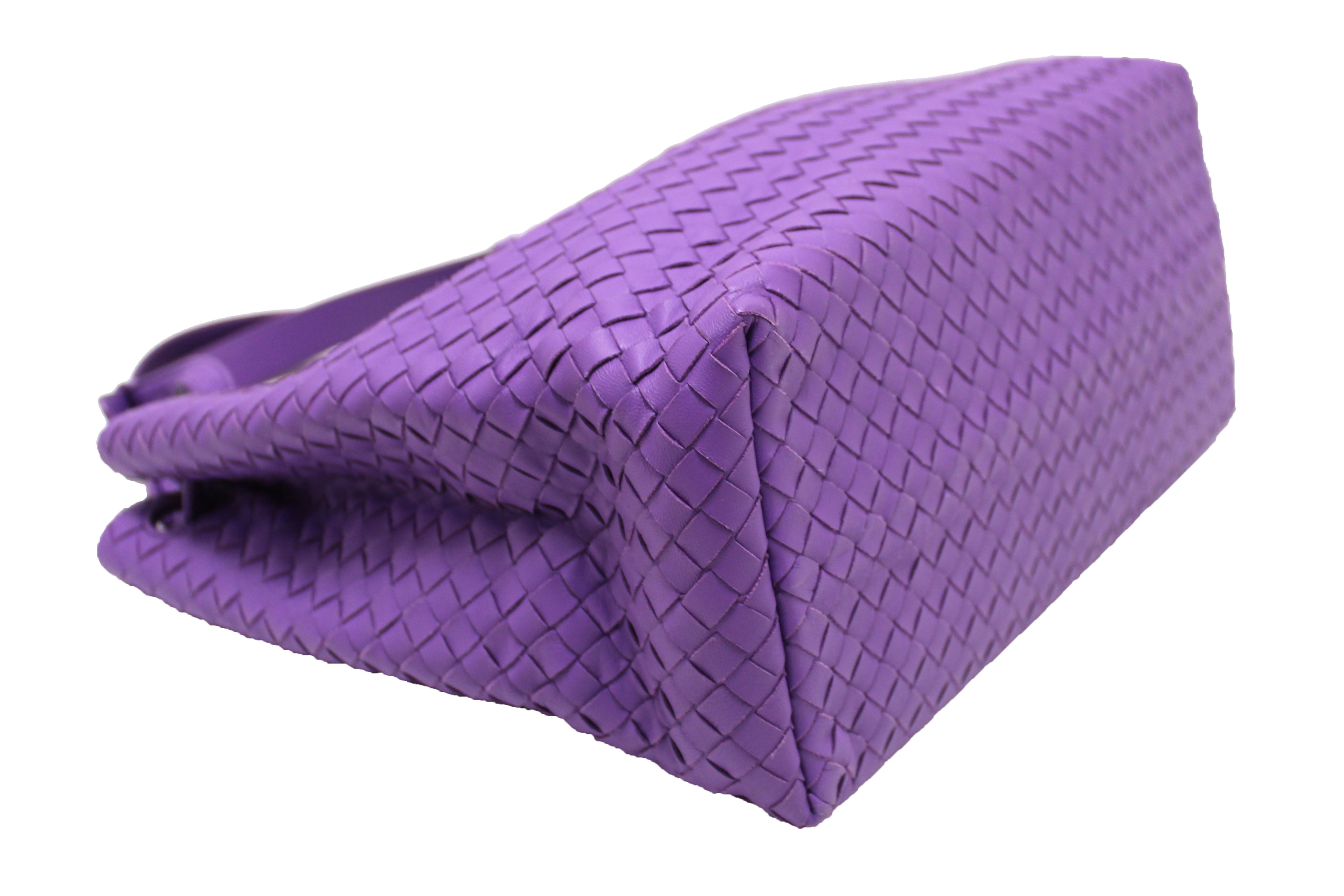 Authentic Bottega Veneta Purple Intrecciato Woven Nappa Leather Bella Tote Bag