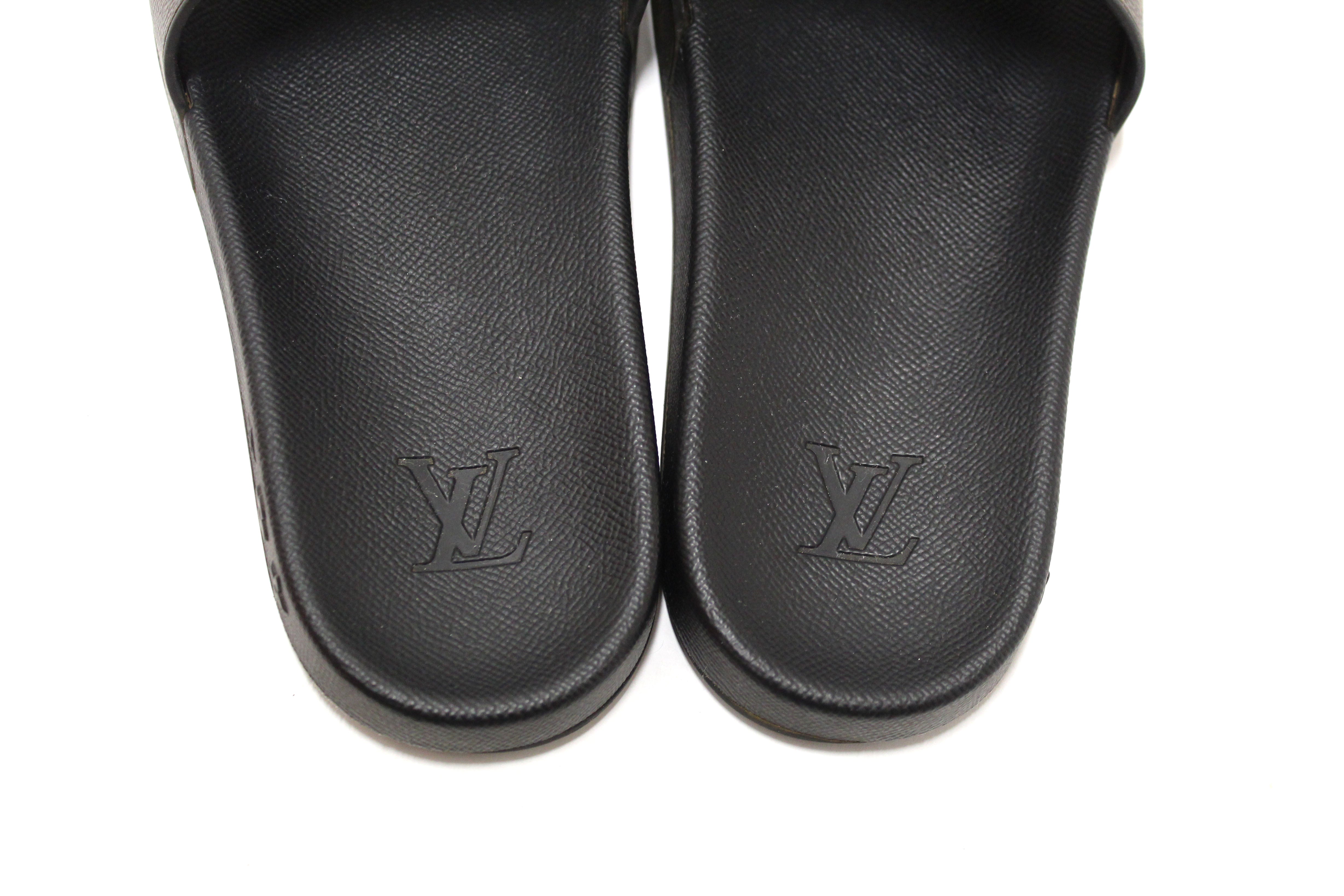 Authentic Louis Vuitton Men's Classic Monogram With Black Leather Waterfront Mule Size 9