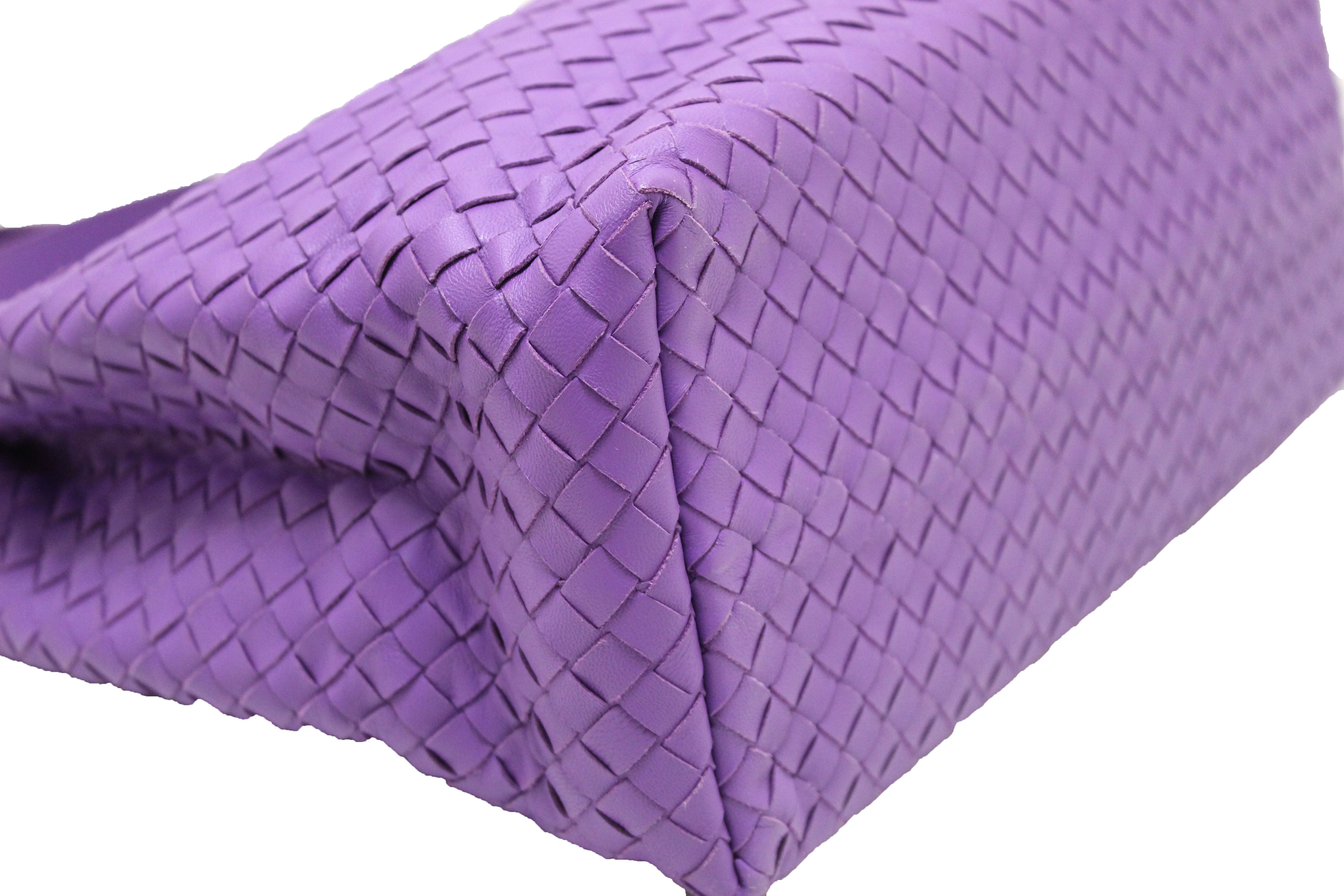 Authentic Bottega Veneta Purple Intrecciato Woven Nappa Leather Bella Tote Bag
