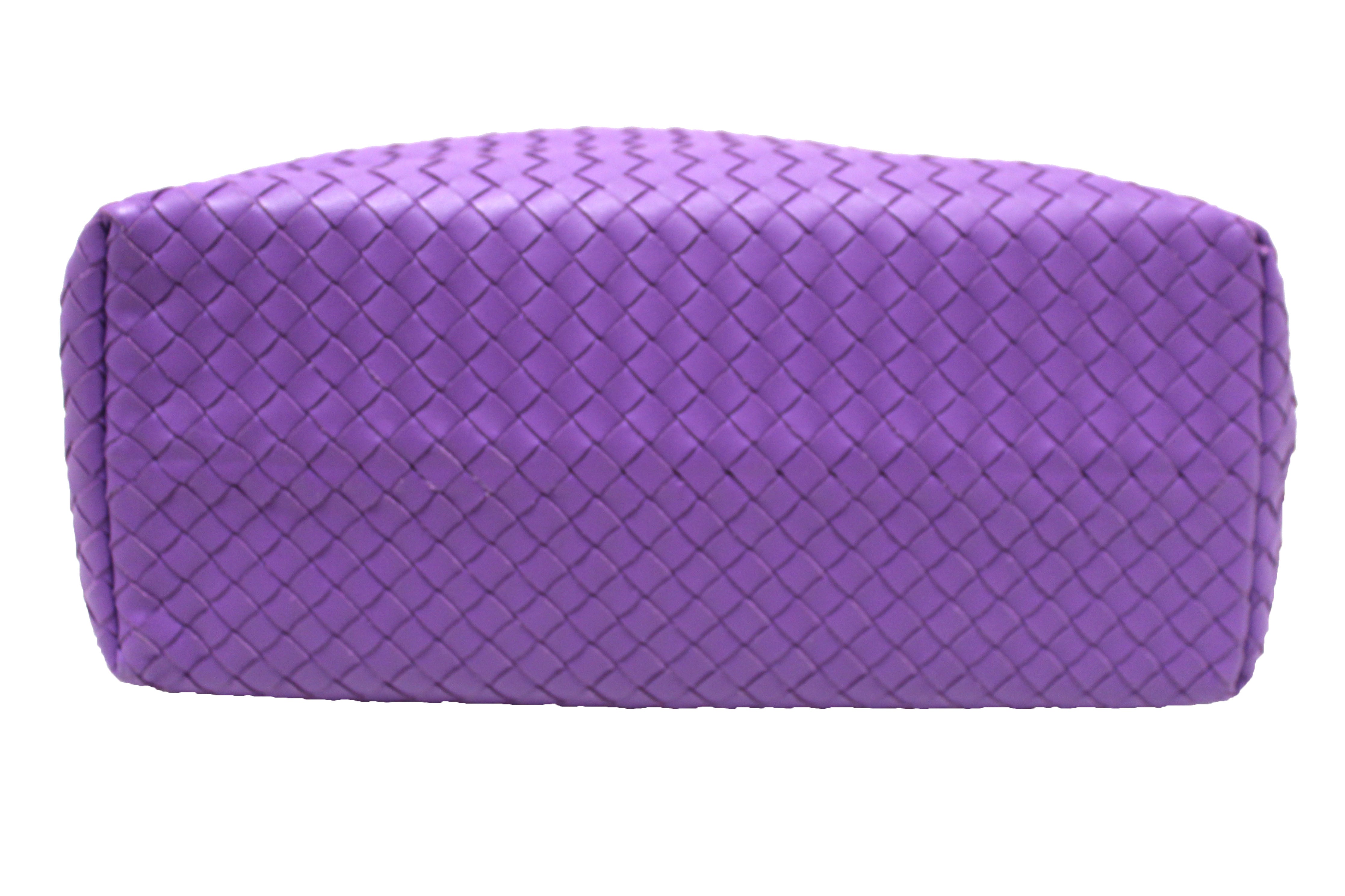 Authentic Bottega Veneta Purple Intrecciato Woven Nappa Leather Bella Tote Bag