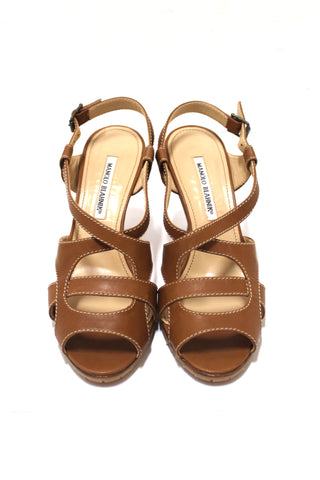 Authentic Manolo Blahnik Brown Leather Slingback Pumps Size 40