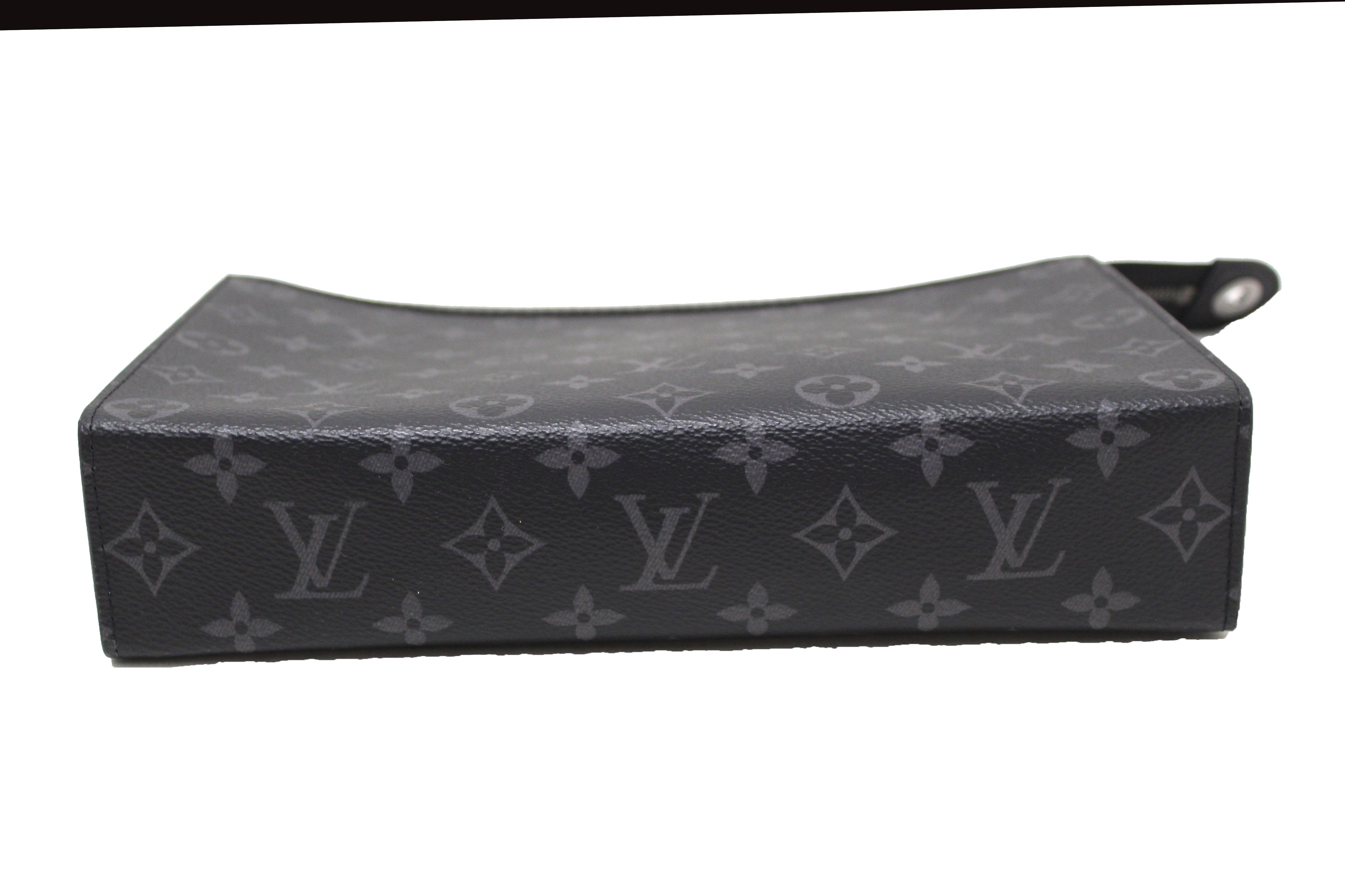 Authentic Louis Vuitton Monogram Eclipse Canvas Pochette Voyage MM Clutch