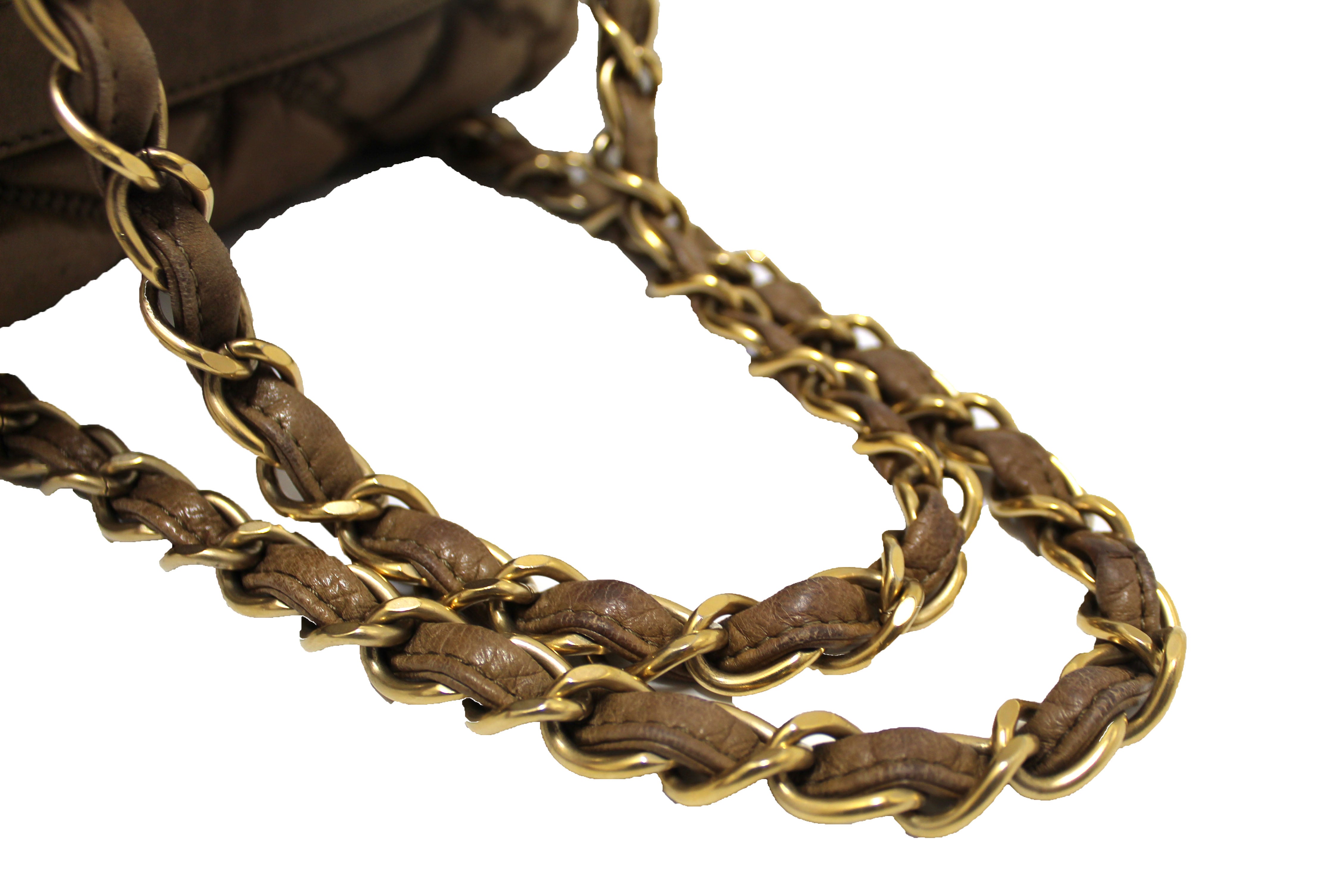 Authentic Chanel Beige Bubble Quilted Lambskin Leather Bowler Bag