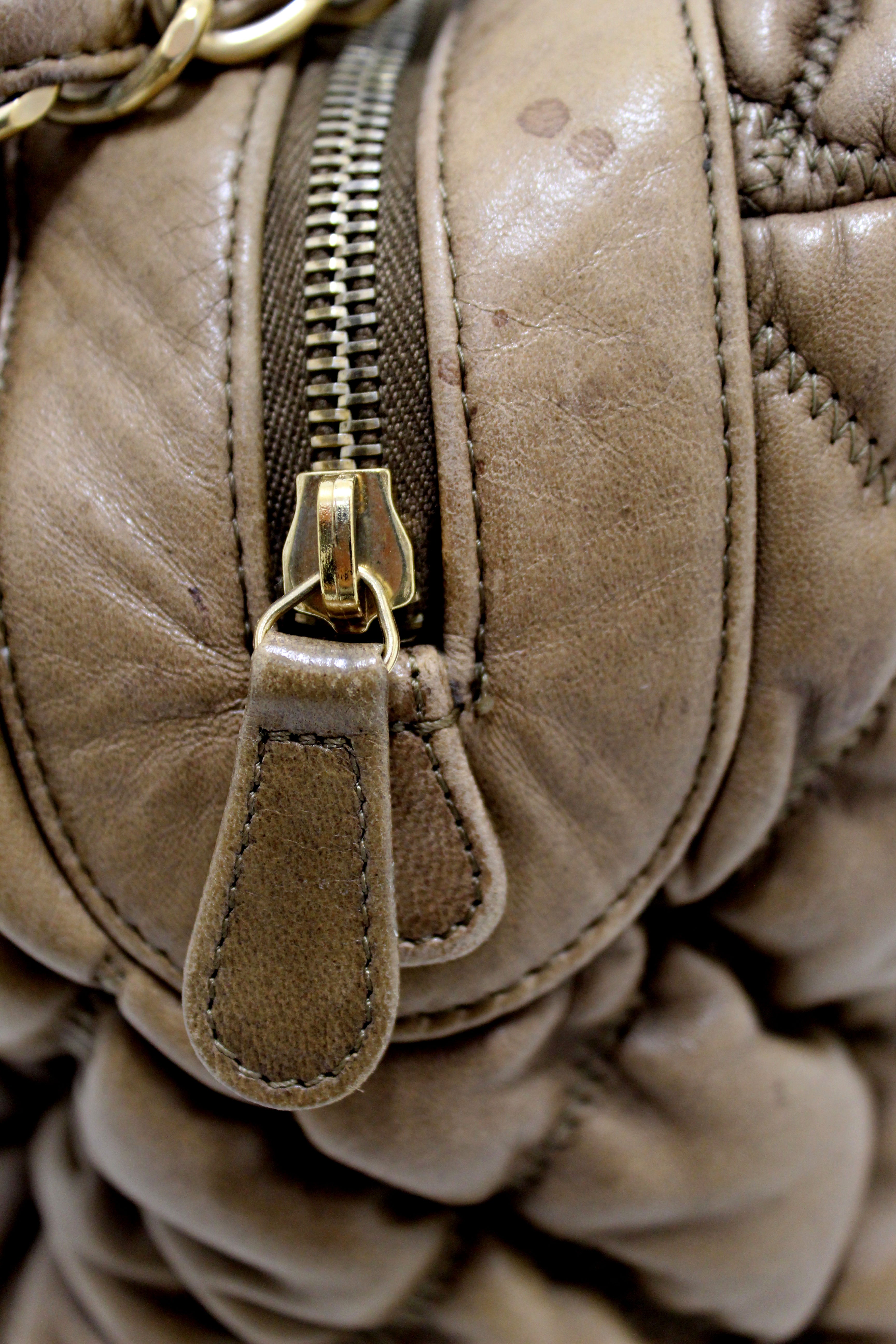 Authentic Chanel Beige Bubble Quilted Lambskin Leather Bowler Bag