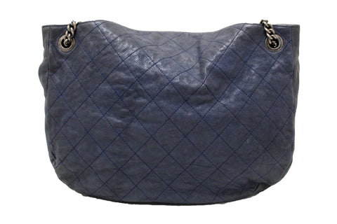 Authentic Chanel Blue Quilted Caviar Leather Hobo Shoulder Bag
