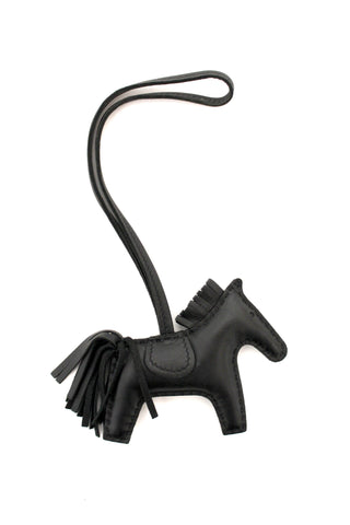 Authentic Hermes Black Milo Lambskin Grigri Rodeo Horse Bag Charm