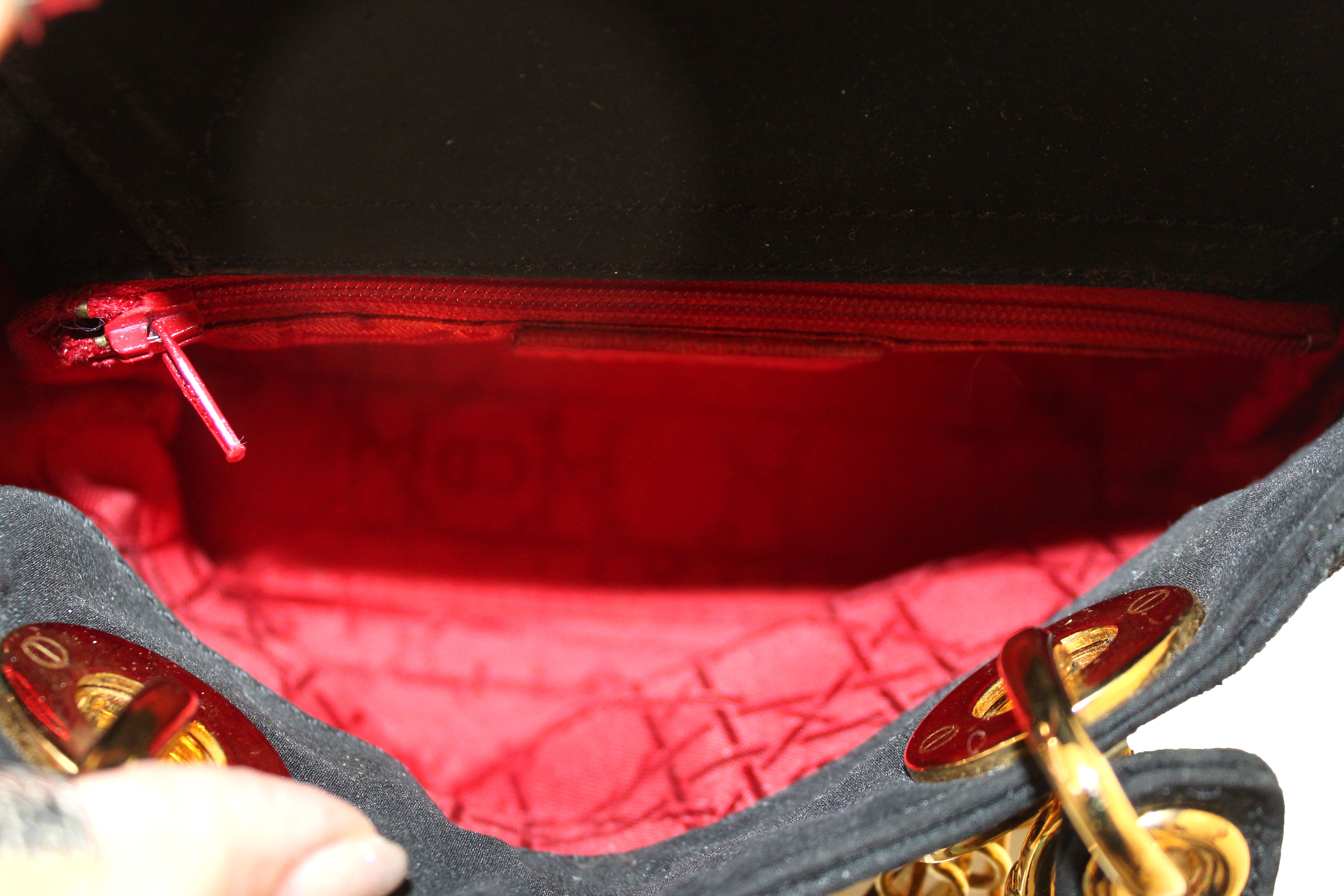 Authentic Christian Dior Black Nylon Cannage Mini Lady Dior Bag