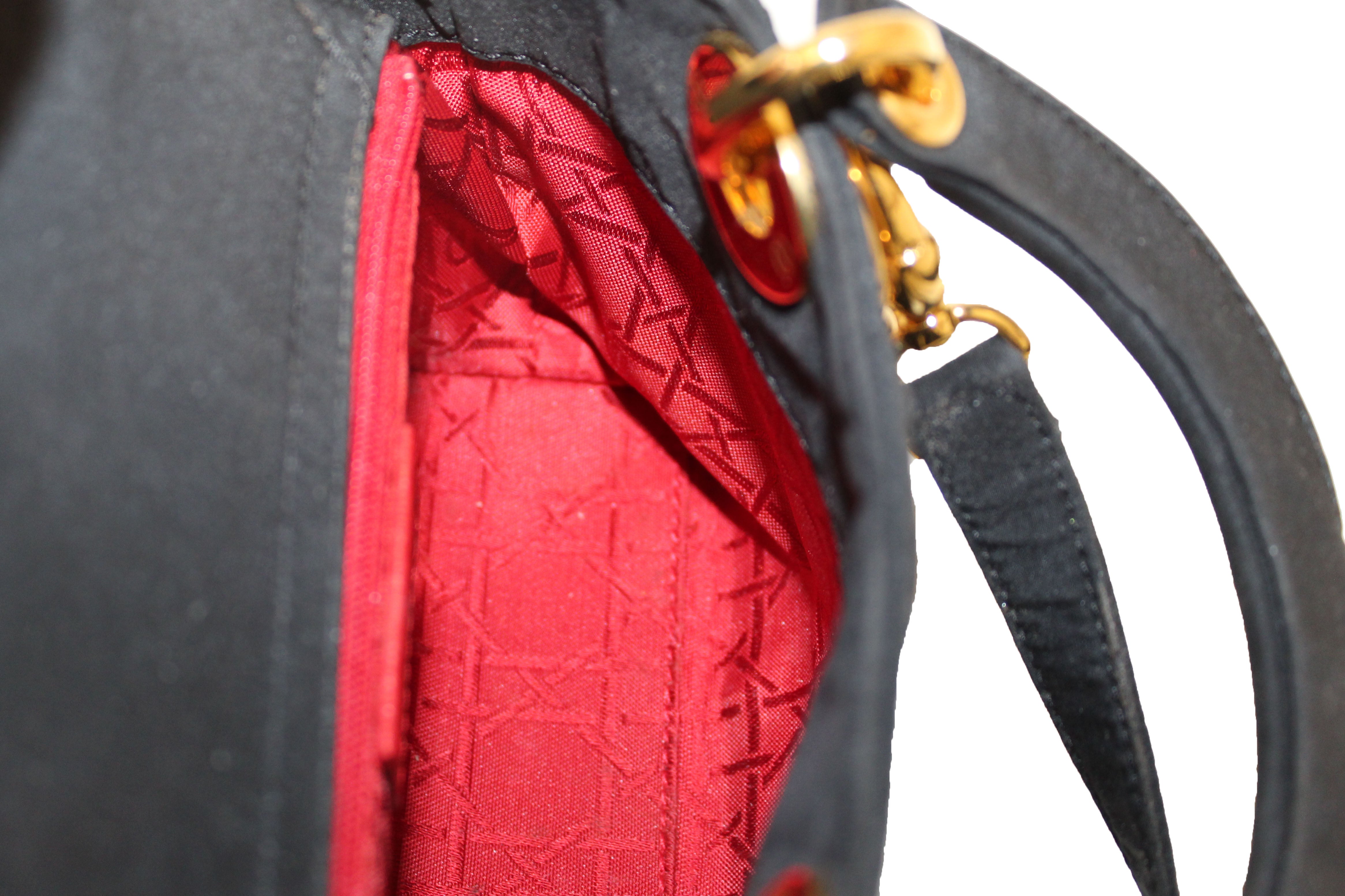 Authentic Christian Dior Black Nylon Cannage Mini Lady Dior Bag