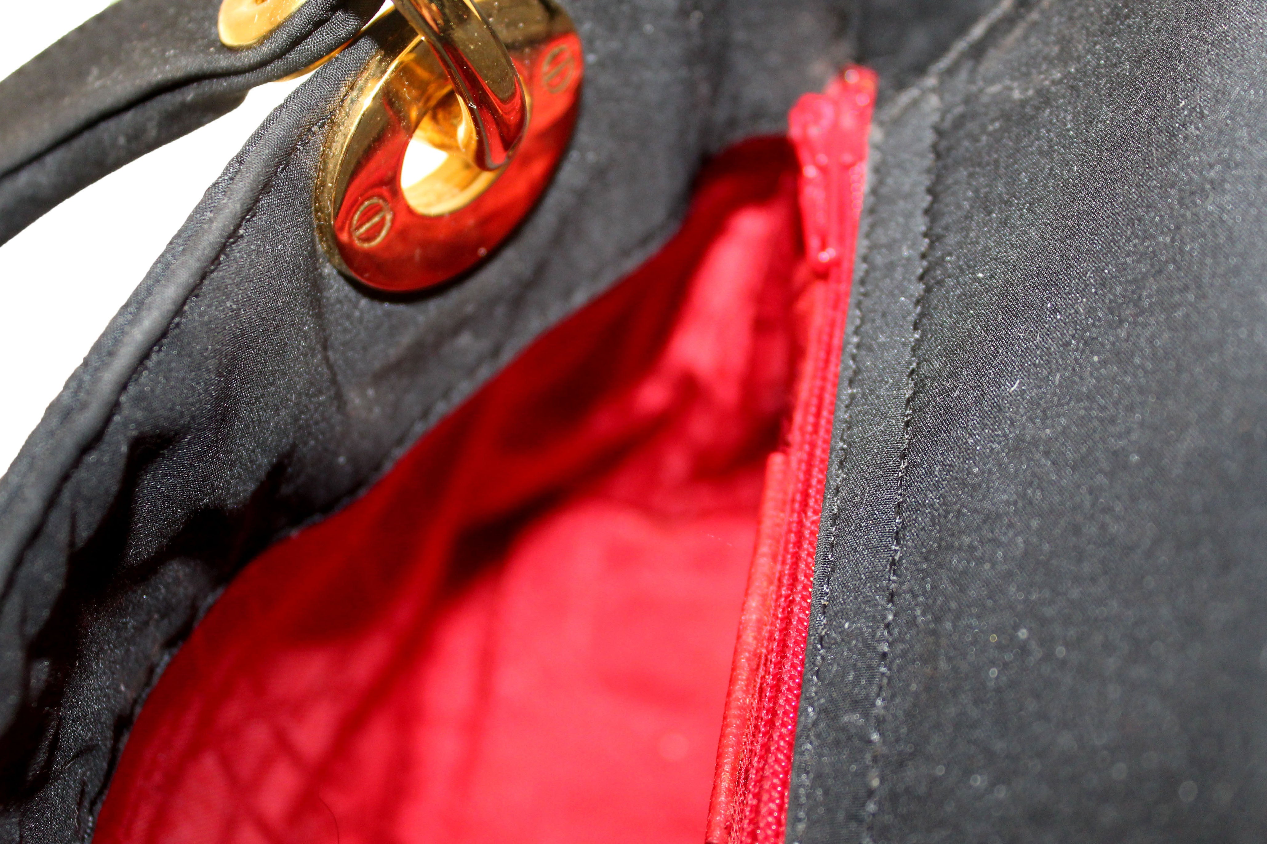 Authentic Christian Dior Black Nylon Cannage Mini Lady Dior Bag