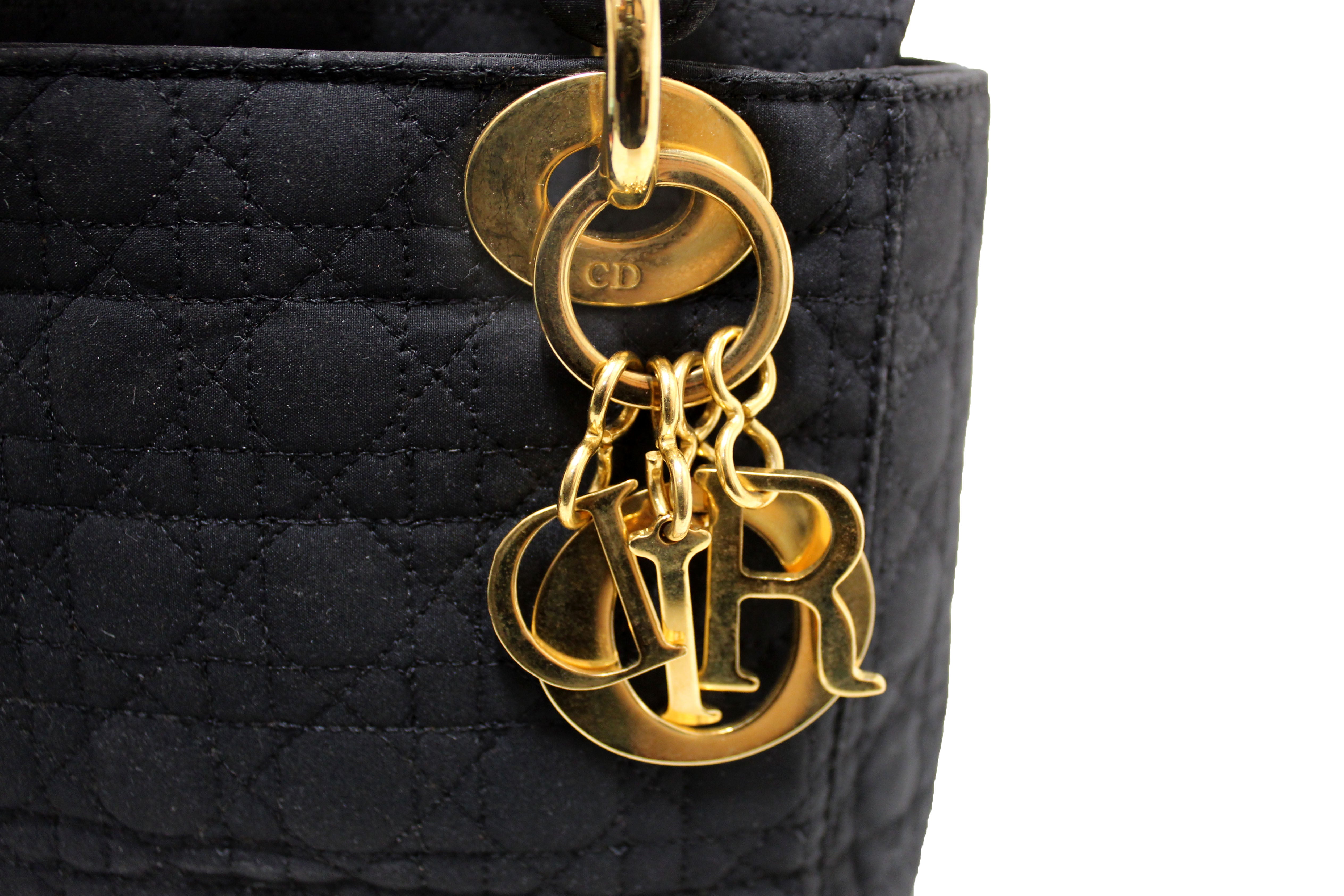 Authentic Christian Dior Black Nylon Cannage Mini Lady Dior Bag