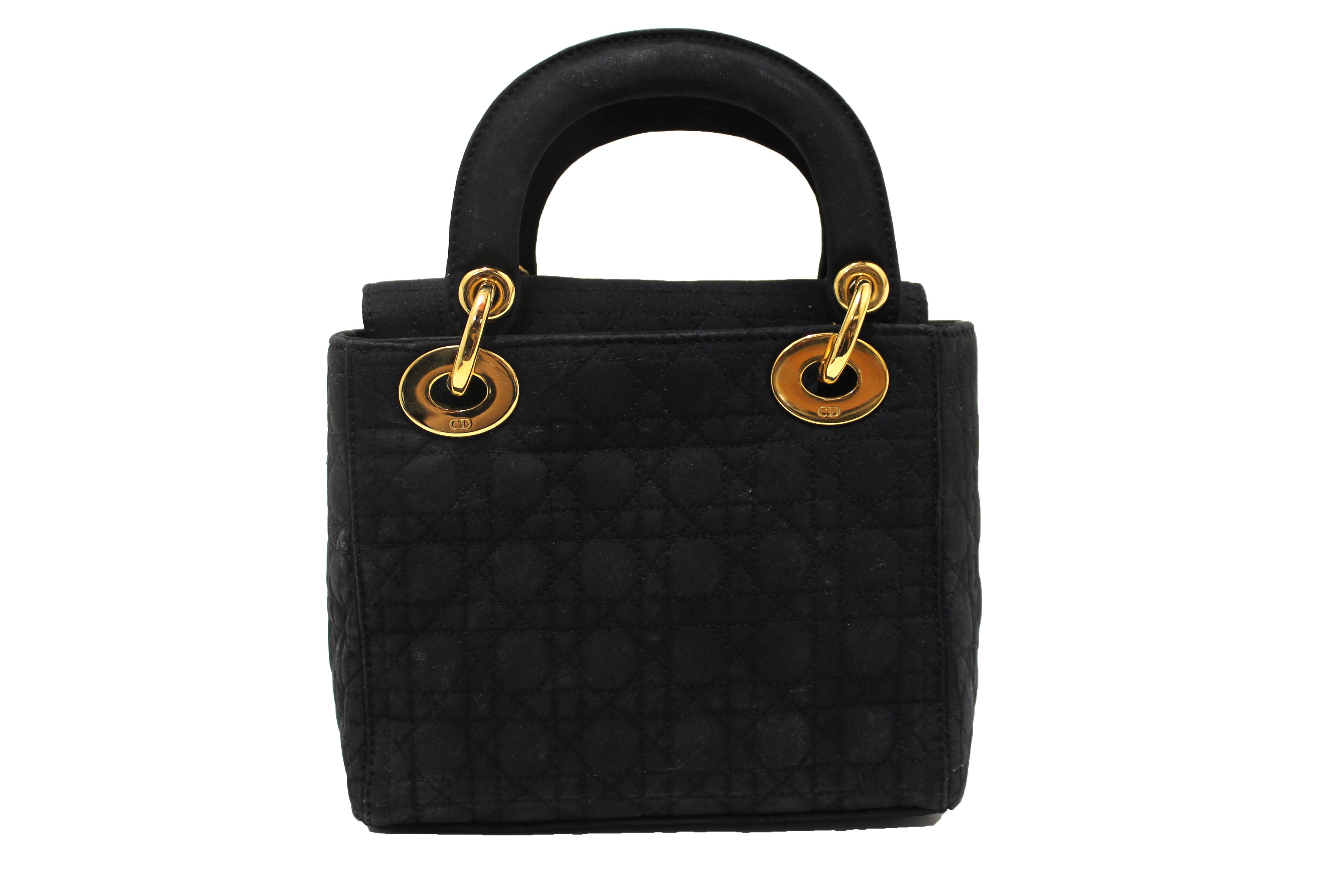 Authentic Christian Dior Black Nylon Cannage Mini Lady Dior Bag