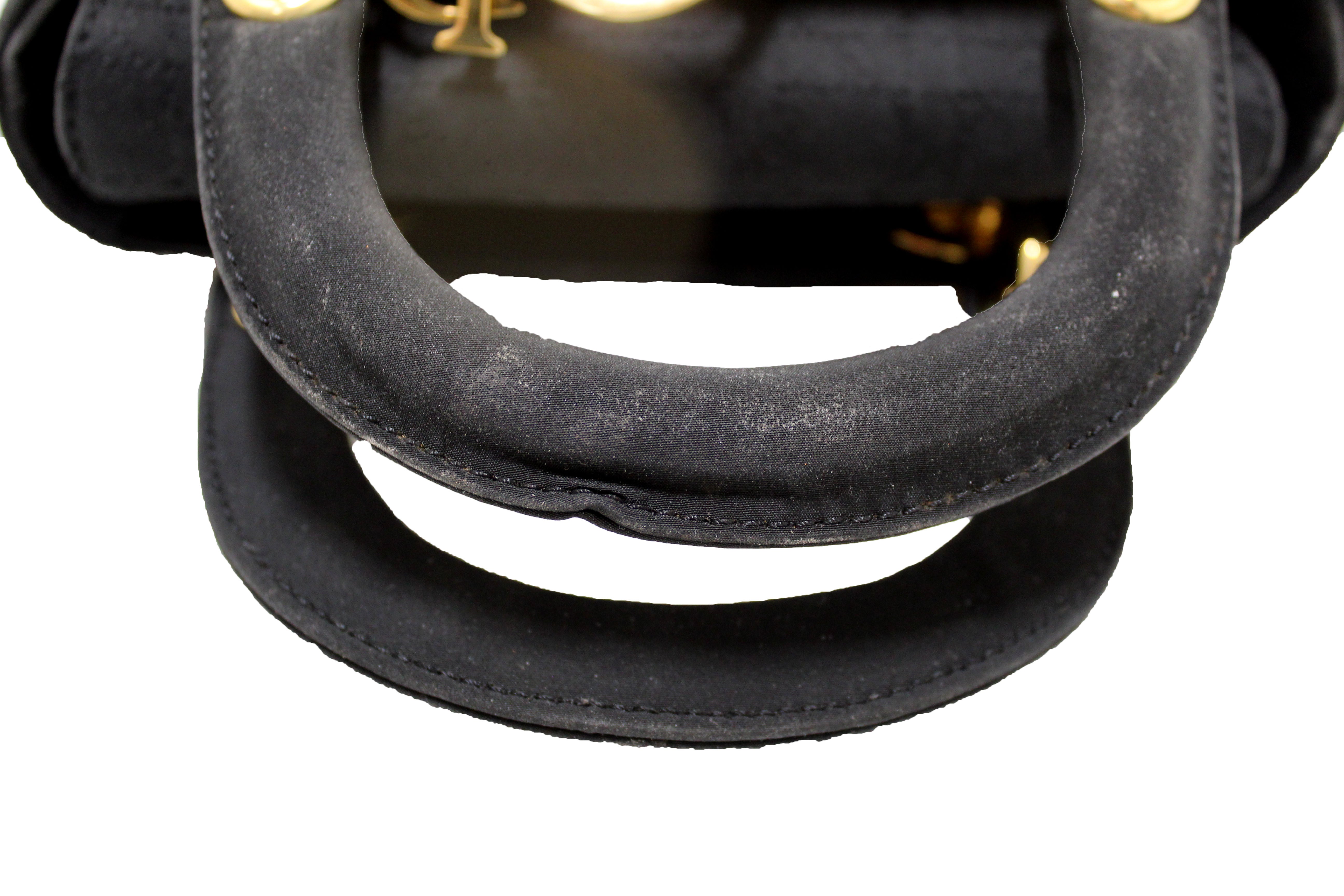 Authentic Christian Dior Black Nylon Cannage Mini Lady Dior Bag