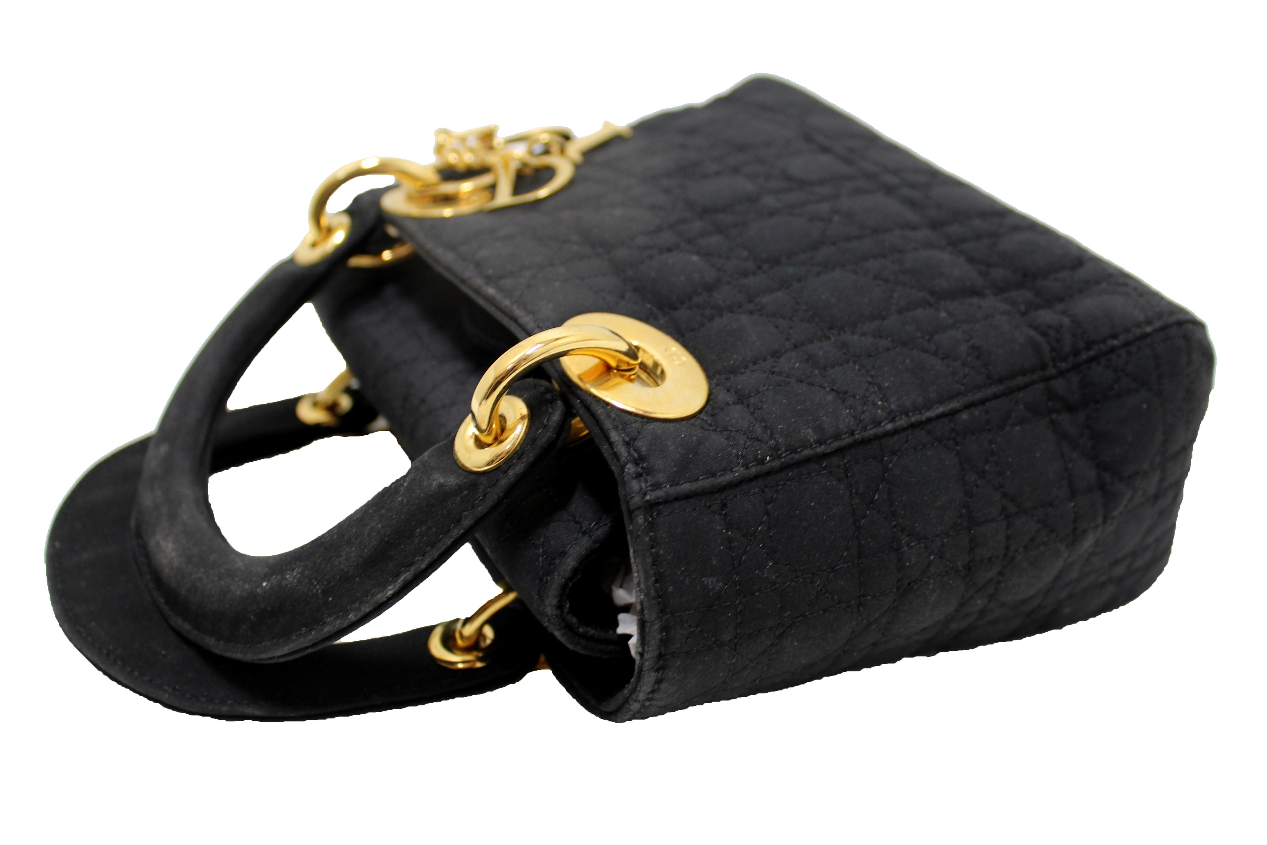 Authentic Christian Dior Black Nylon Cannage Mini Lady Dior Bag