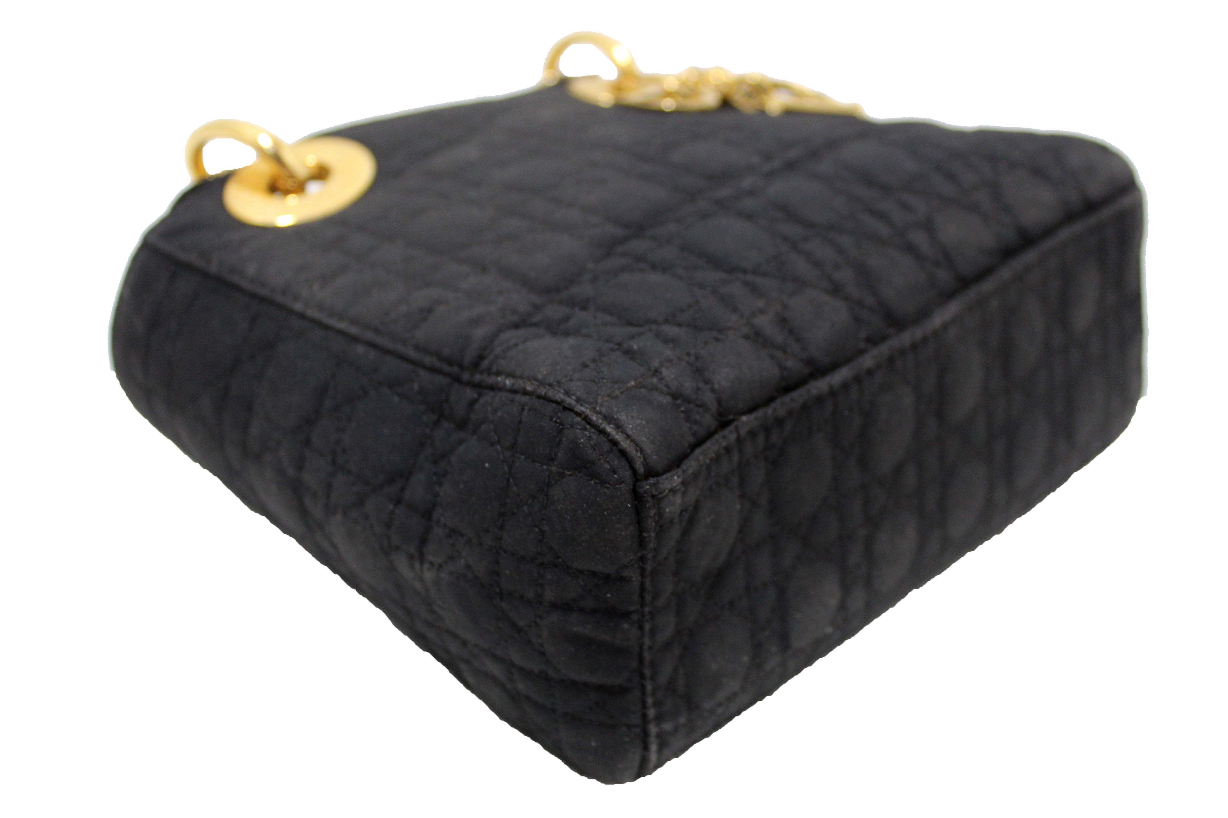 Authentic Christian Dior Black Nylon Cannage Mini Lady Dior Bag