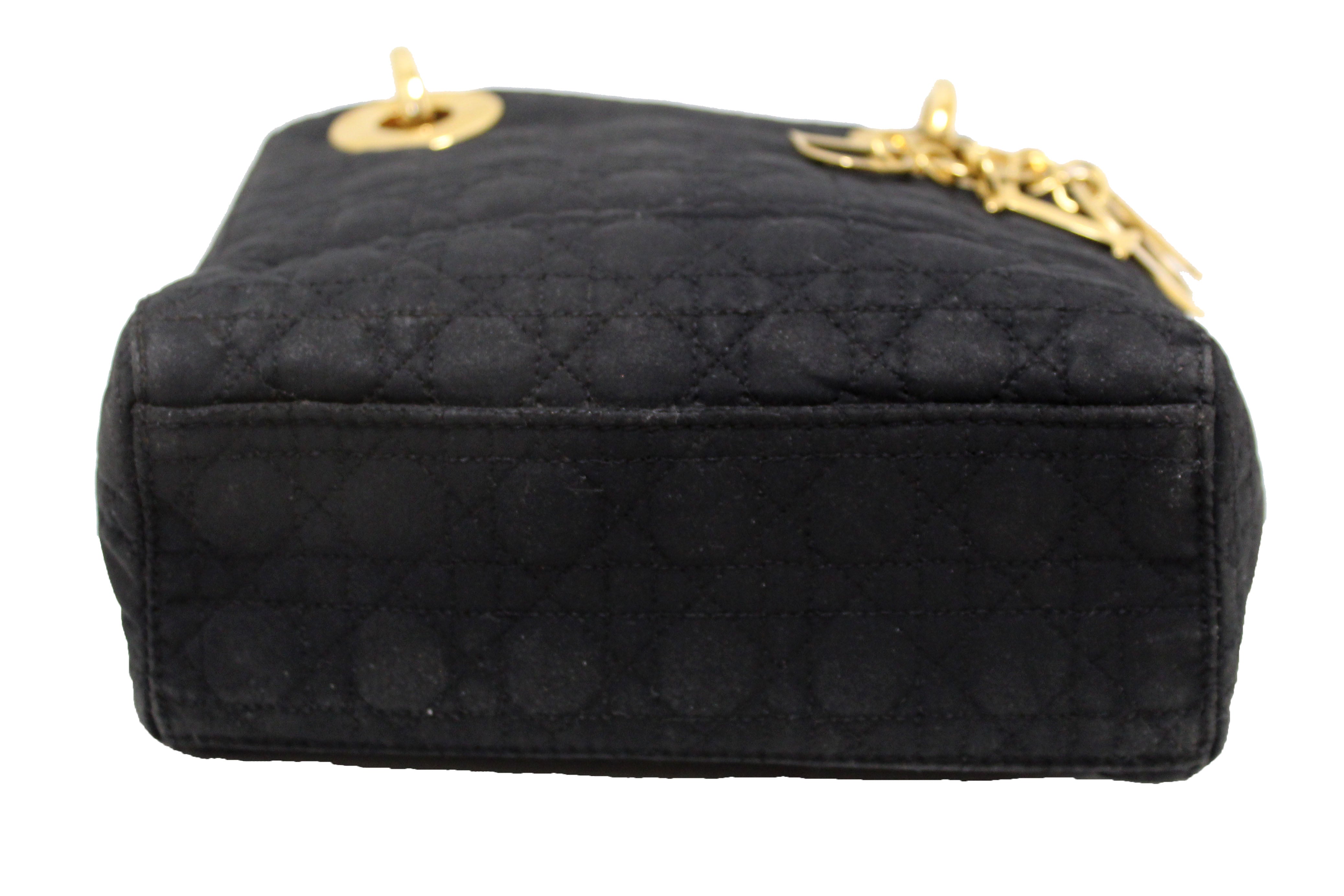 Authentic Christian Dior Black Nylon Cannage Mini Lady Dior Bag