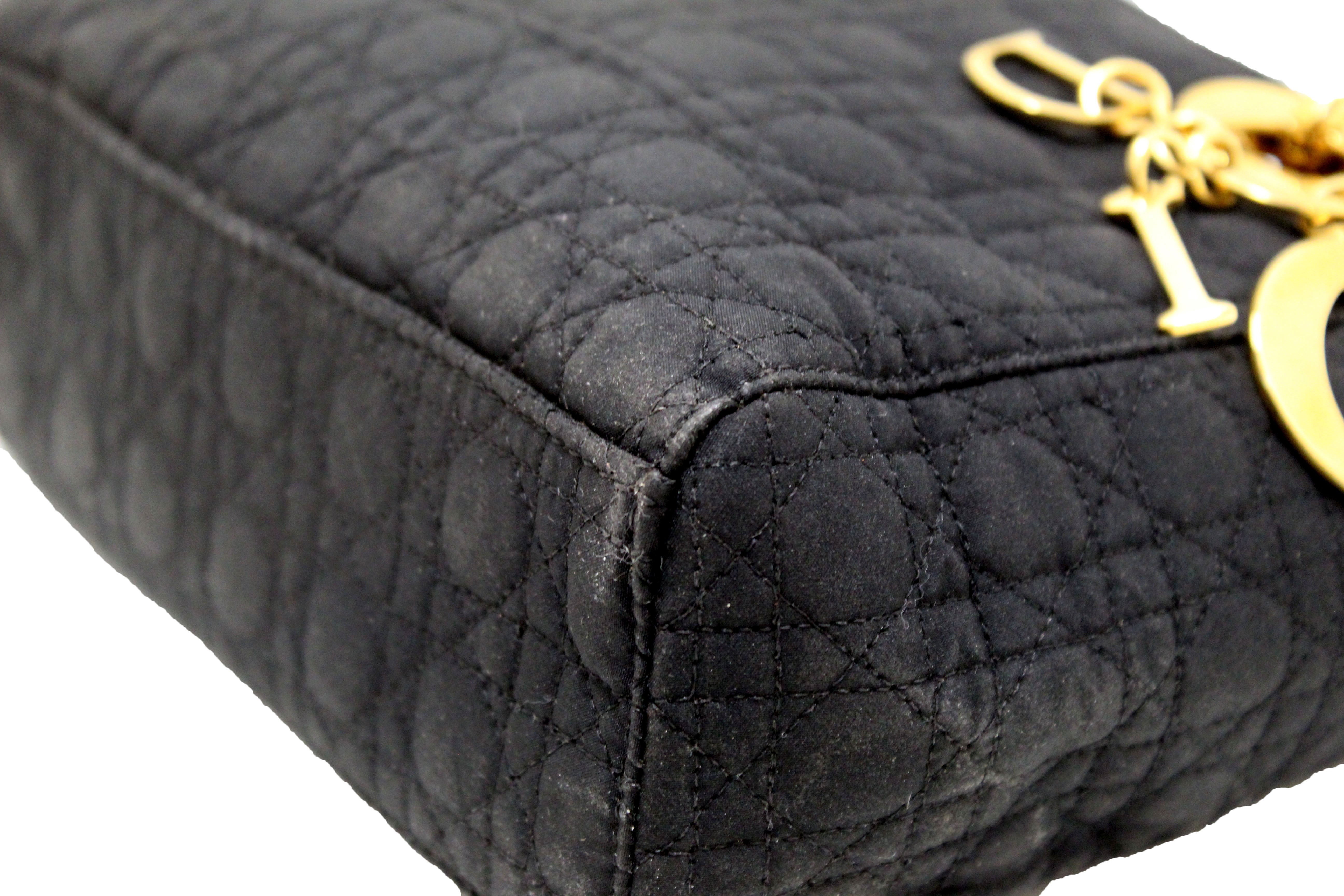 Authentic Christian Dior Black Nylon Cannage Mini Lady Dior Bag