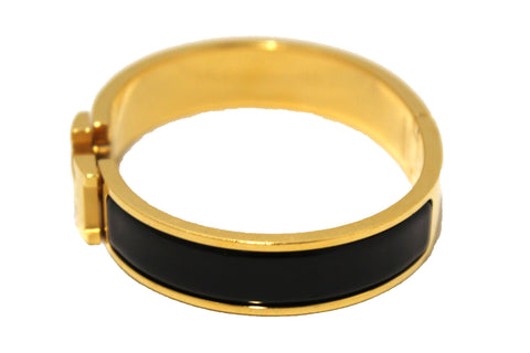 Authentic Hermes Black Enamel With Gold Plated Clic Clac H PM Bangle