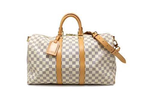 Authentic Louis Vuitton Damier Azur Keepall Bandouliere 45 Travel Bag