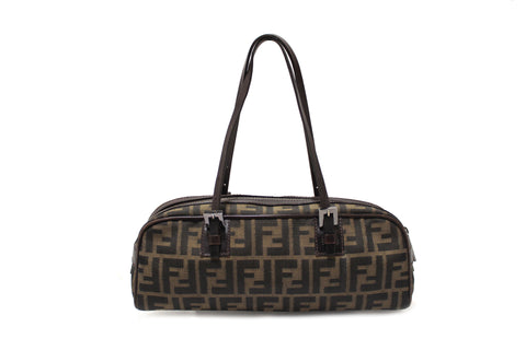 Authentic Fendi Brown Bauletto Zucca Tobacco Print Canvas bag