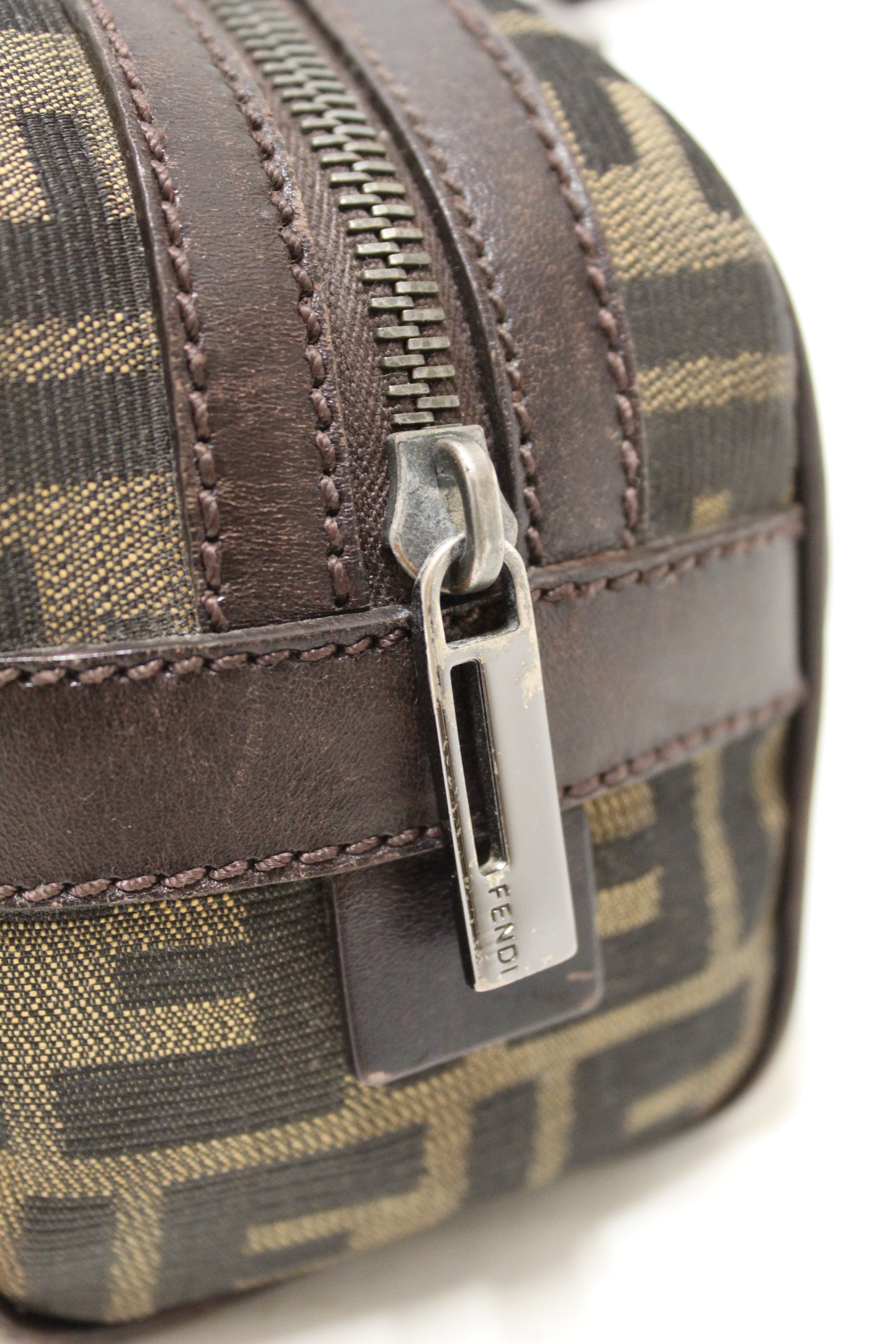 Authentic Fendi Brown Bauletto Zucca Tobacco Print Canvas bag