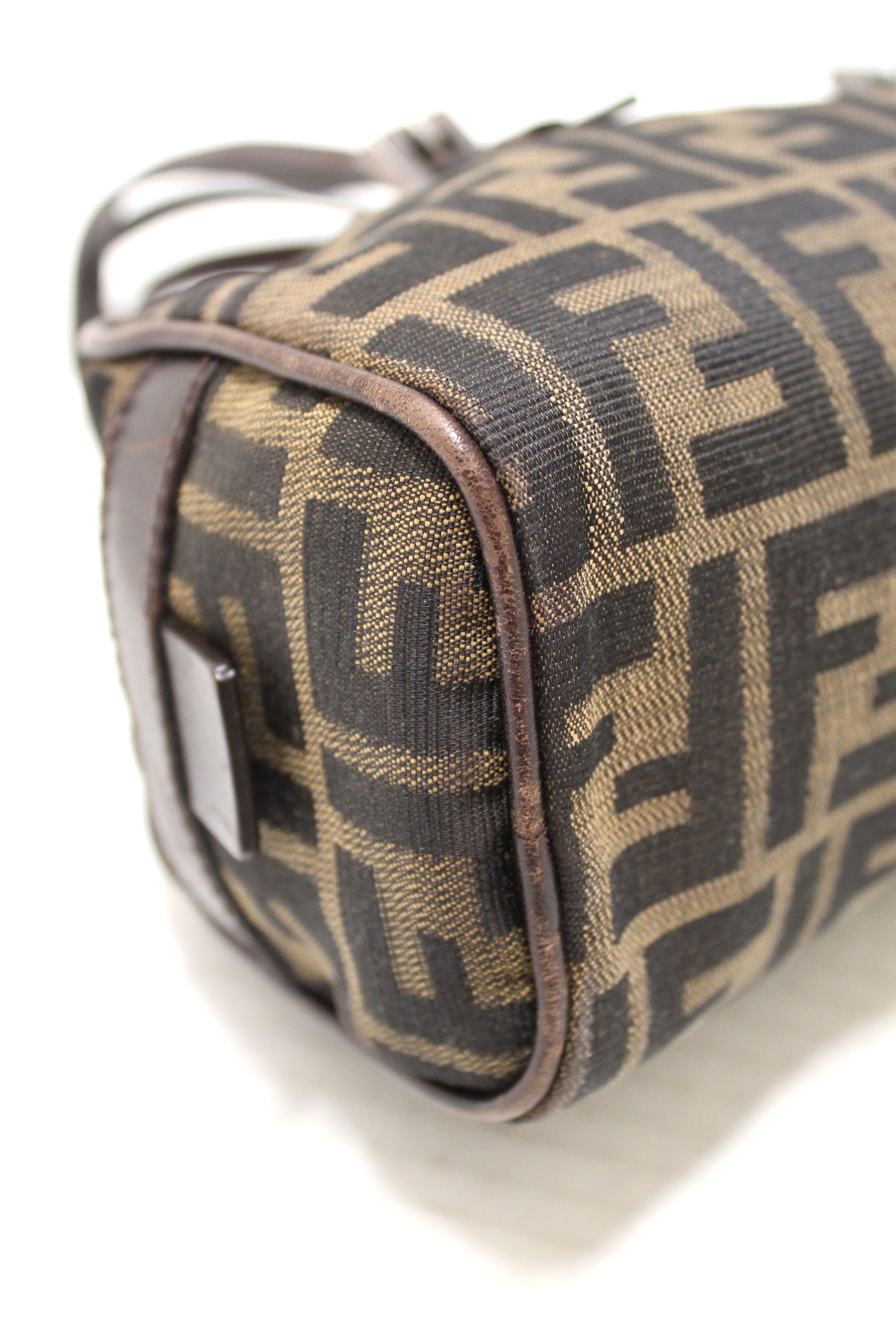 Authentic Fendi Brown Bauletto Zucca Tobacco Print Canvas bag