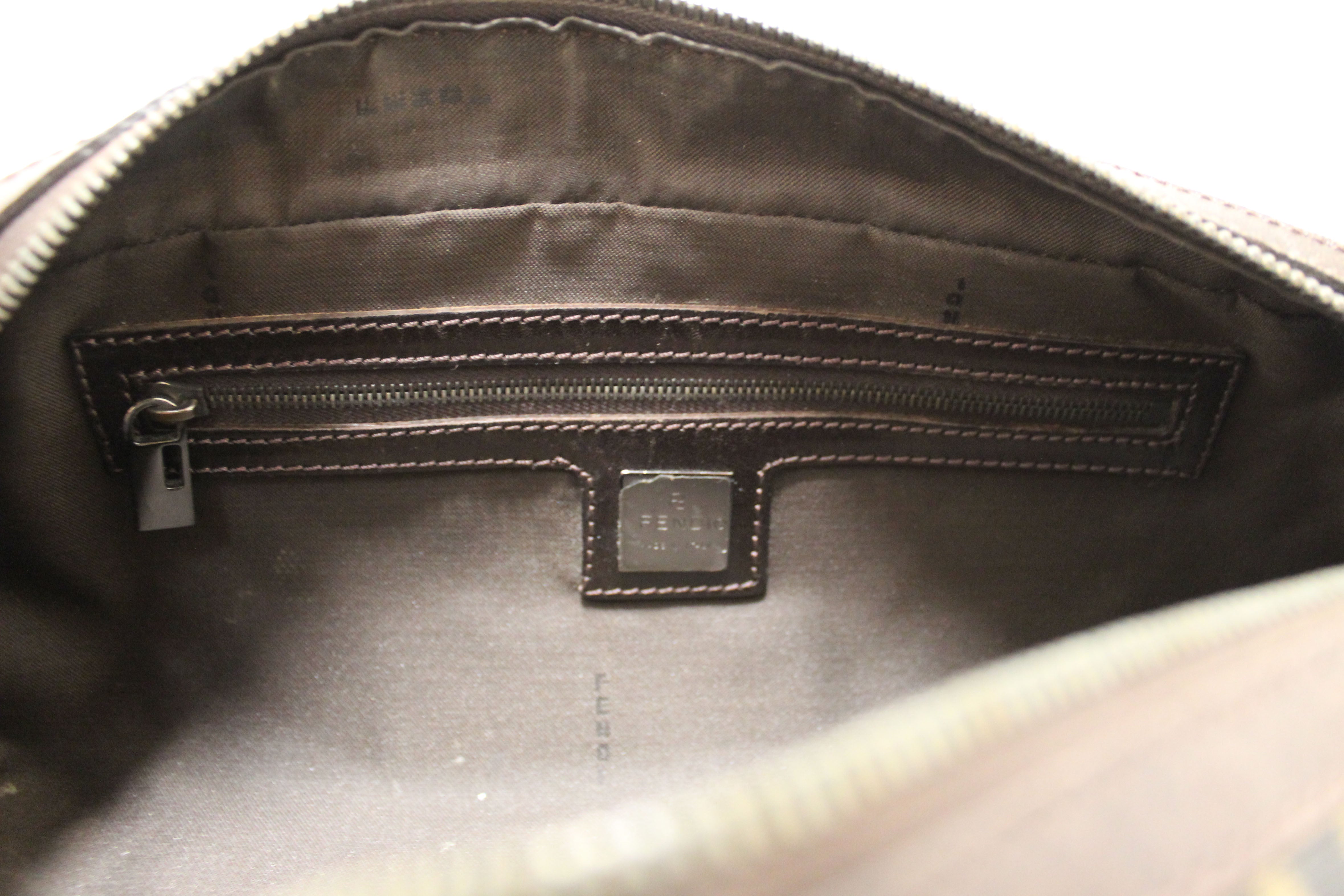 Authentic Fendi Brown Bauletto Zucca Tobacco Print Canvas bag