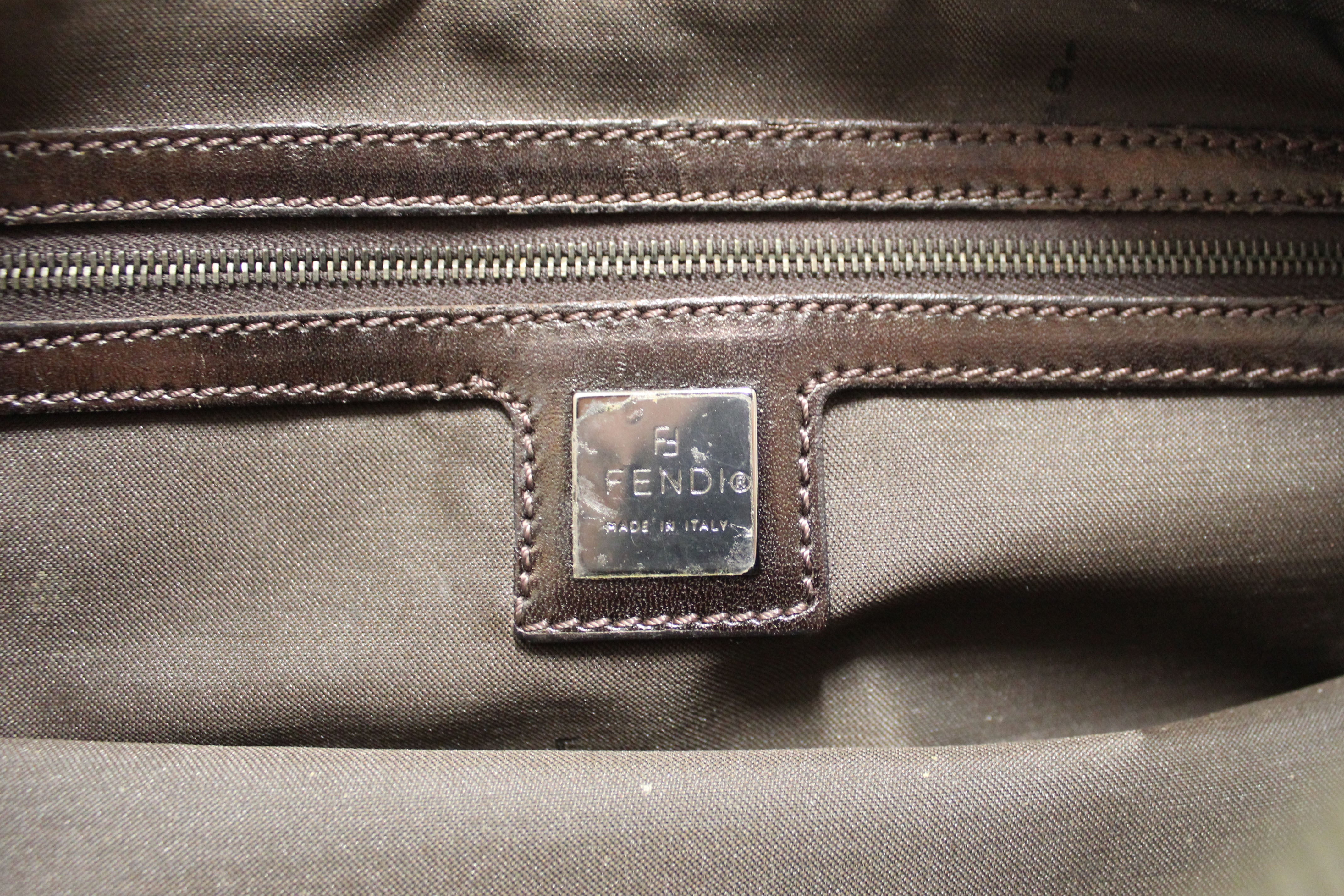 Authentic Fendi Brown Bauletto Zucca Tobacco Print Canvas bag