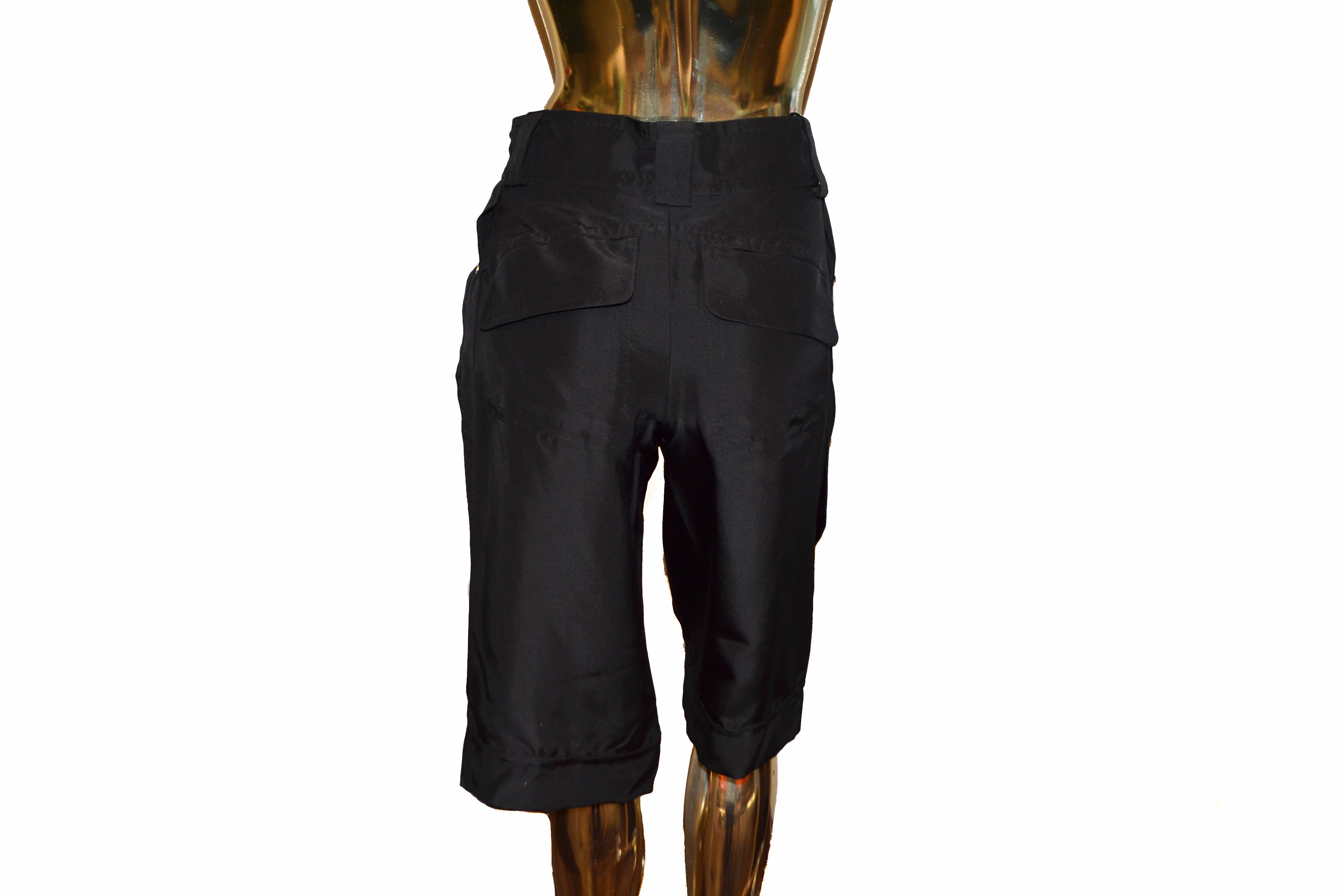 Authentic Louis Vuitton Black 100% Silk Capri Pants Size 34