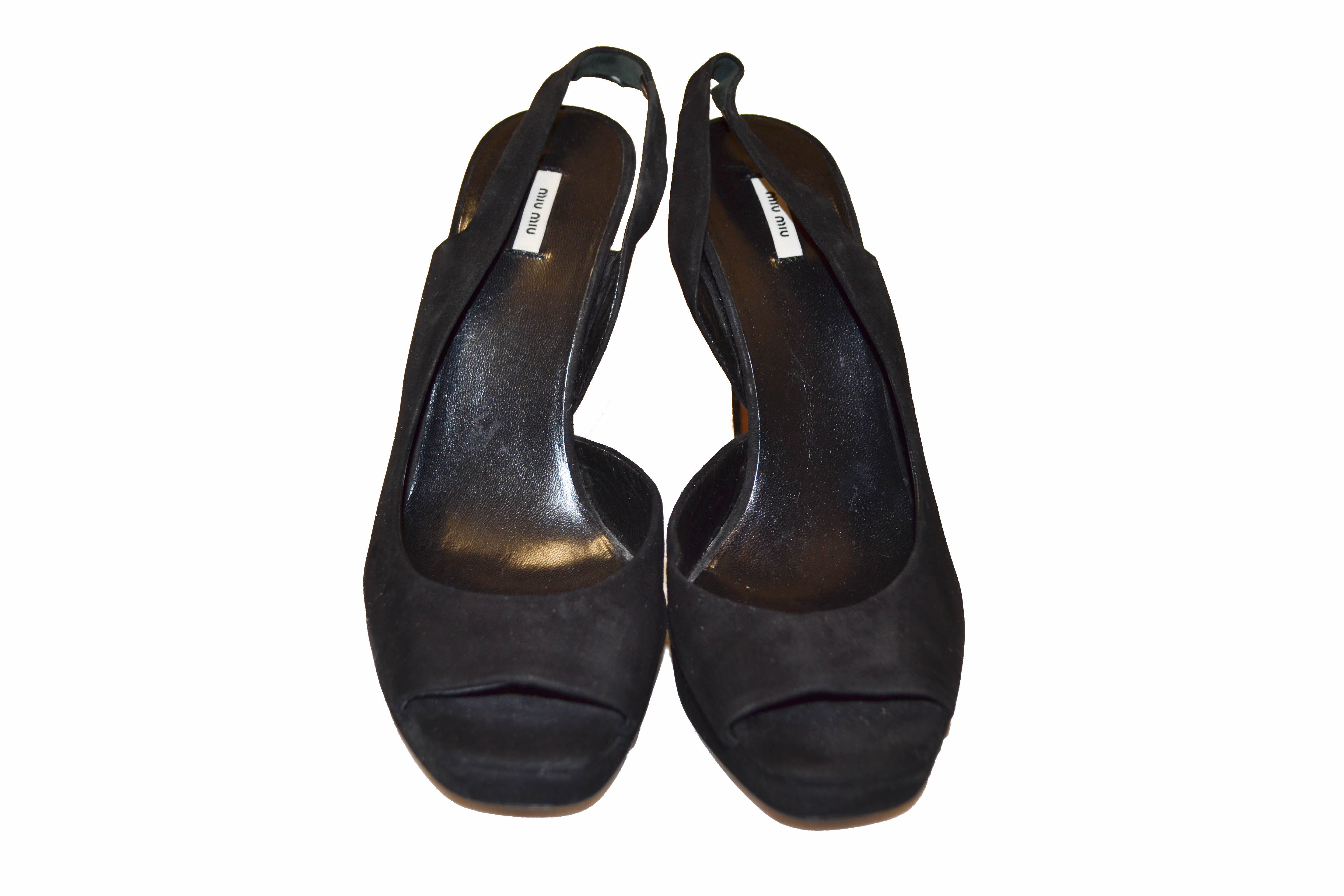 Authentic Miu Miu Black Suede Leather Pumps Shoes - Size 37.5