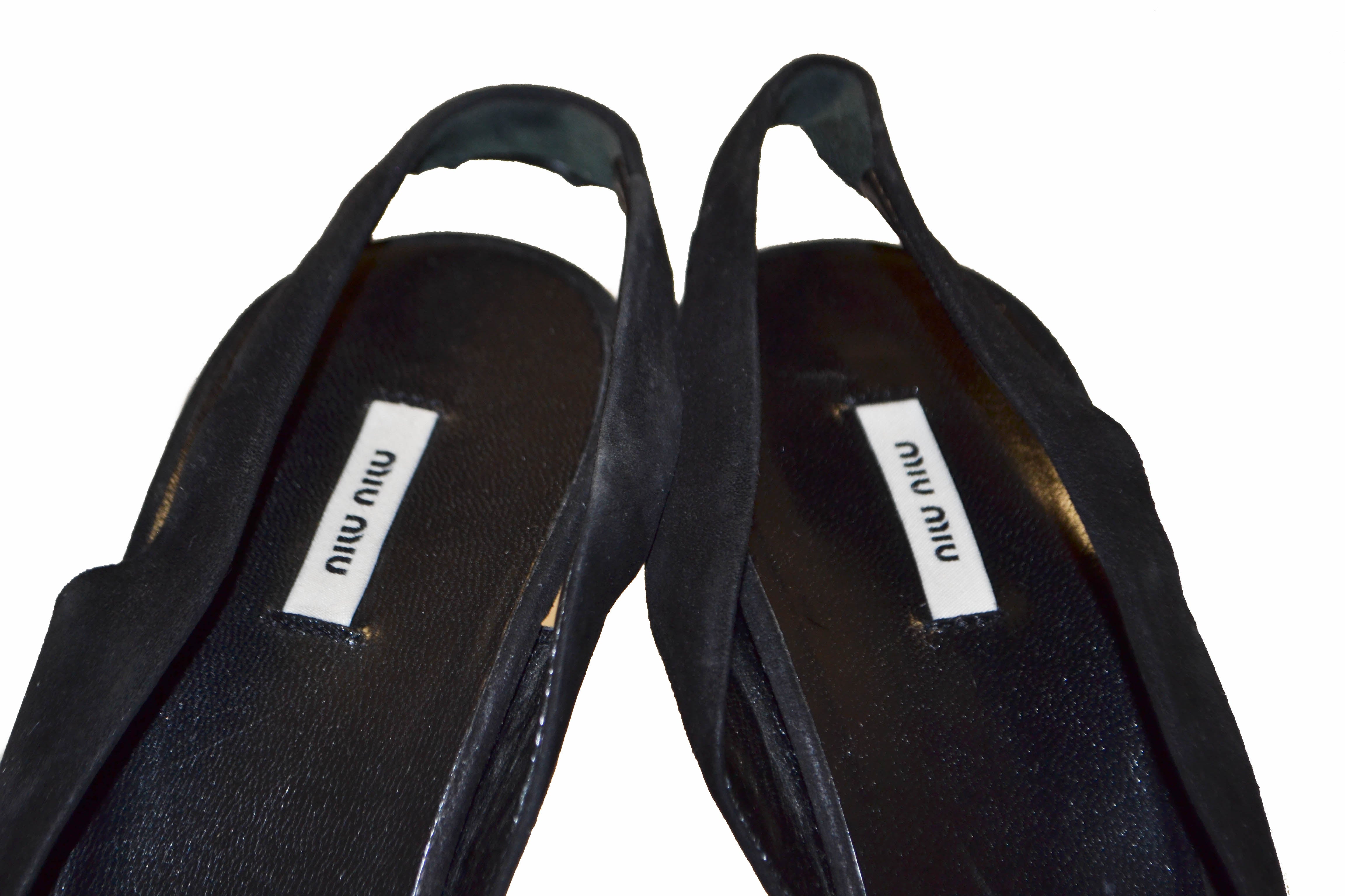 Authentic Miu Miu Black Suede Leather Pumps Shoes - Size 37.5