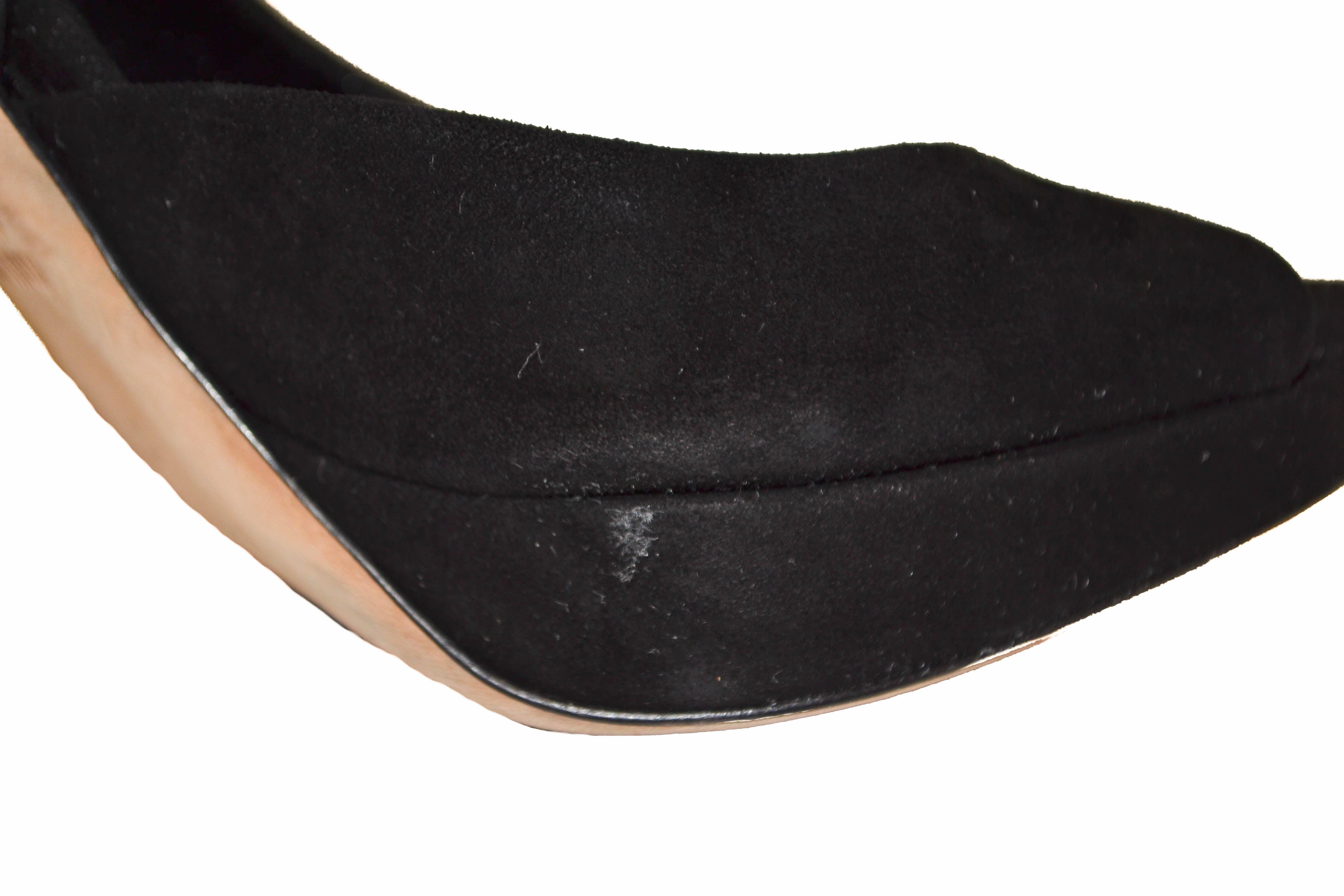 Authentic Miu Miu Black Suede Leather Pumps Shoes - Size 37.5