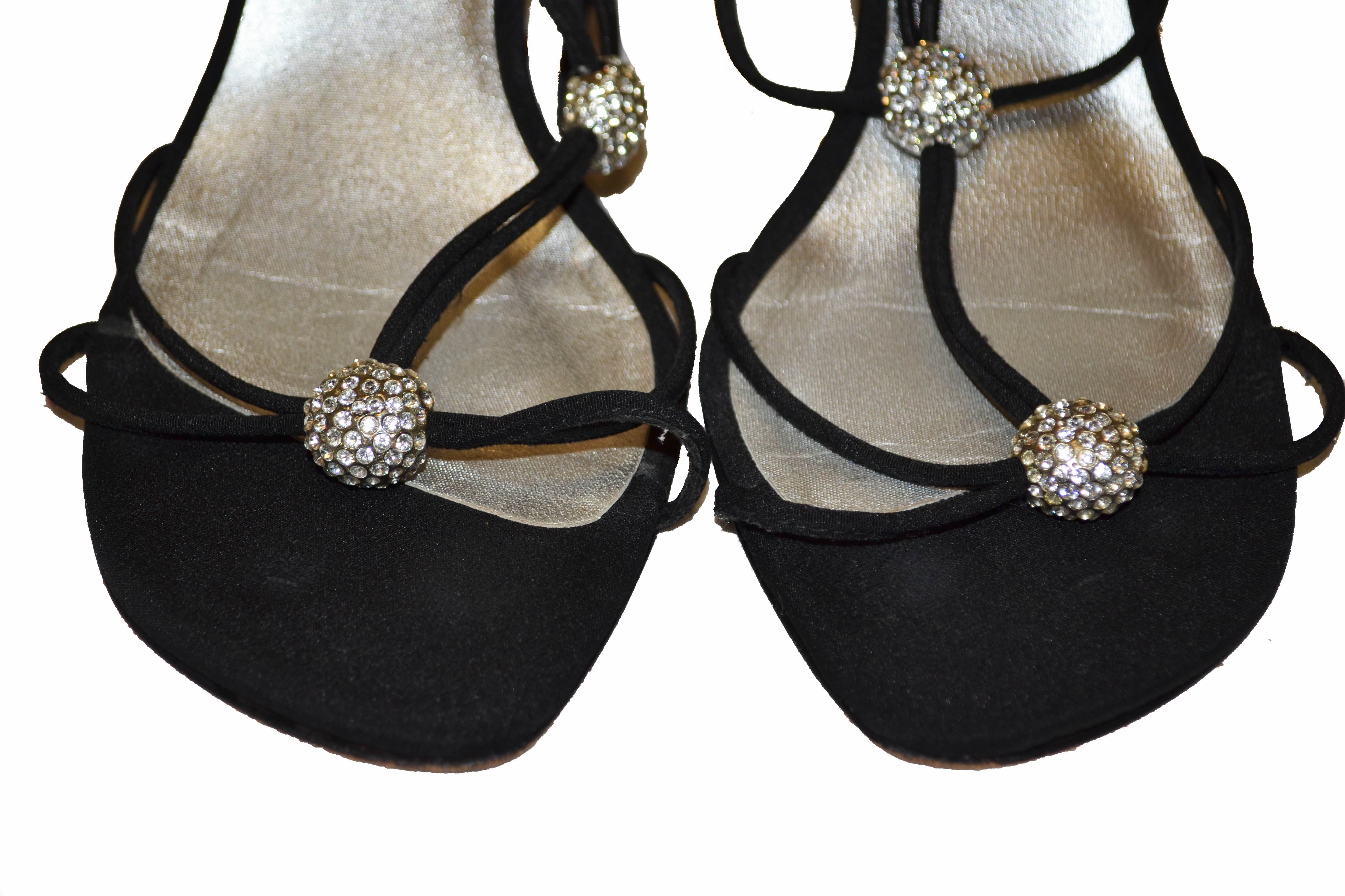 Authentic Stuart Weitzman Black Fabric Sandals Size 8.5