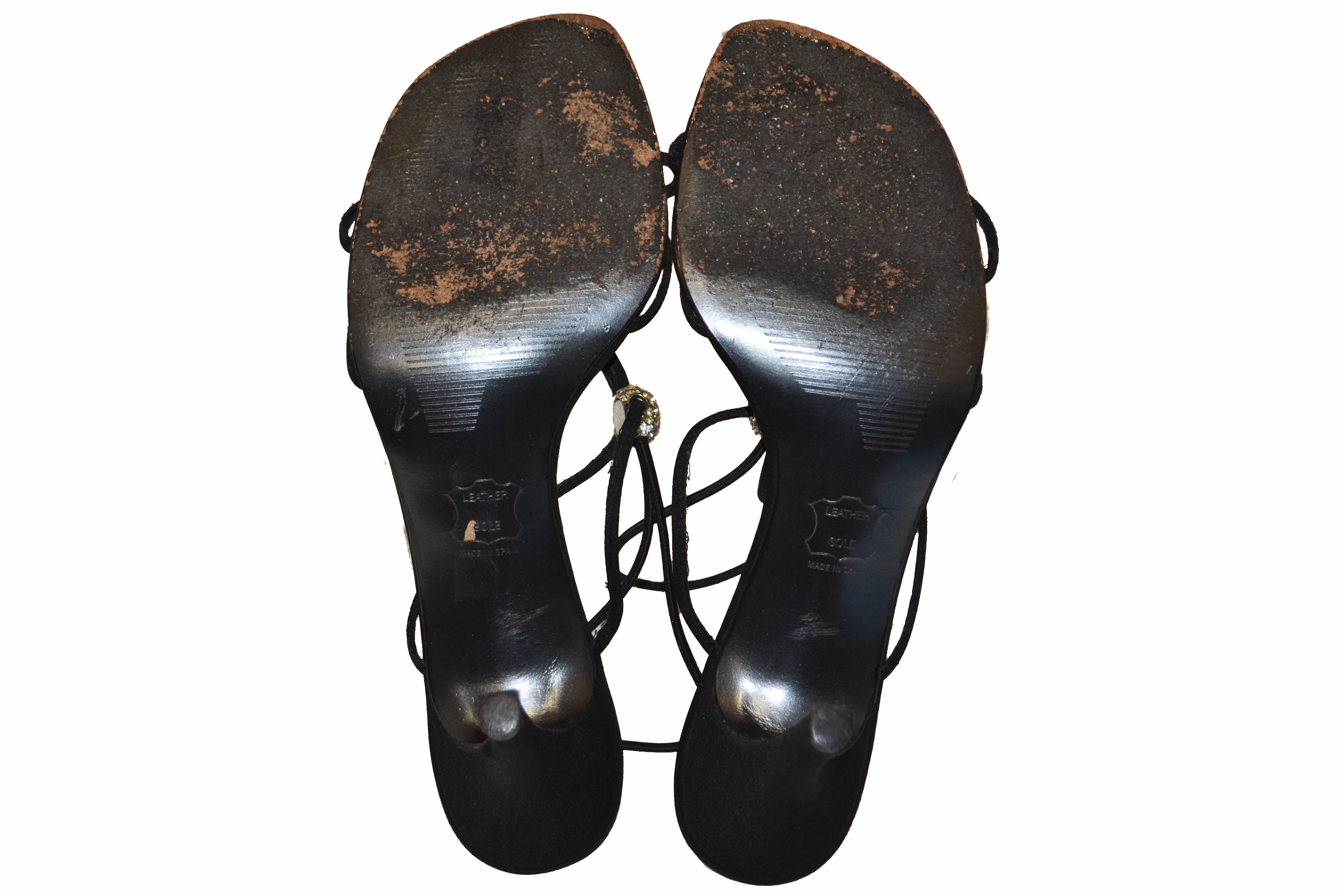 Authentic Stuart Weitzman Black Fabric Sandals Size 8.5
