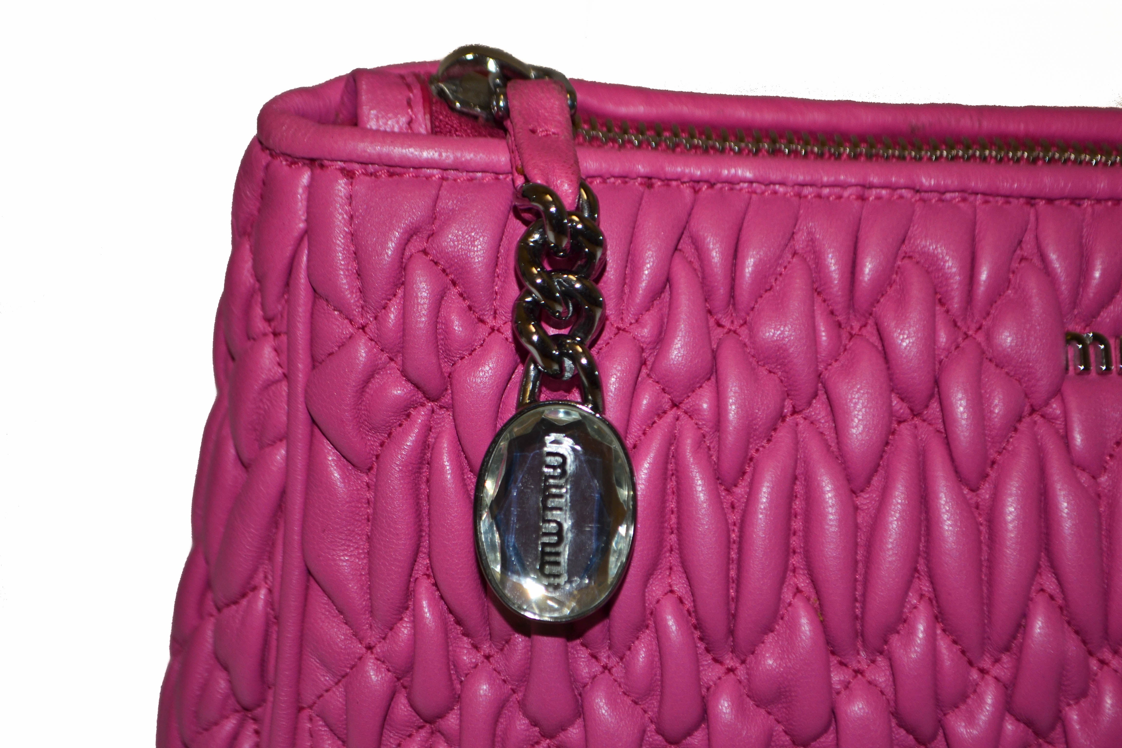 Authentic Miu Miu Pink Matelasse Nappa Leather Clutch
