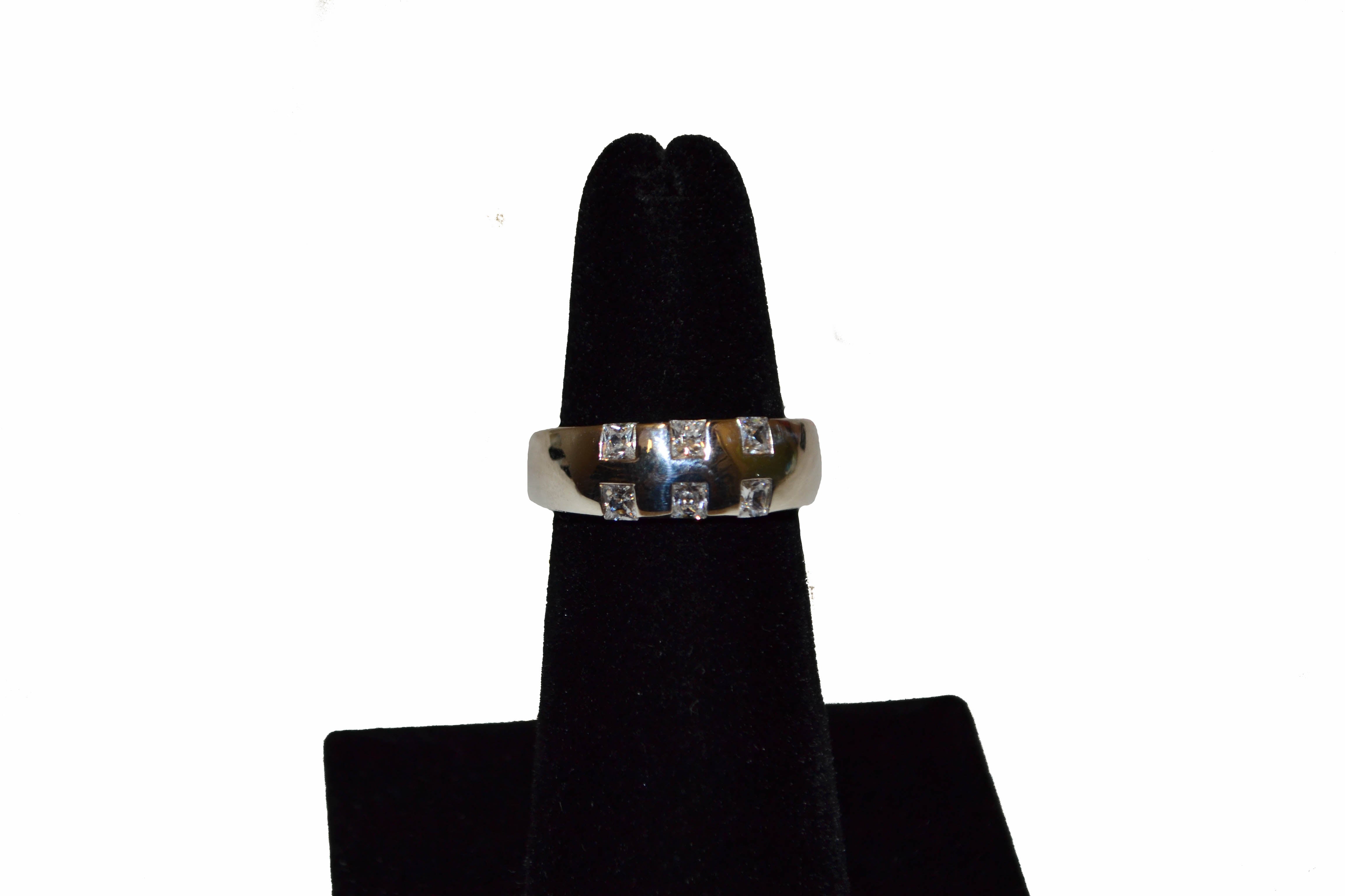 Authentic Folli Follie Sterling Silver Thick Band With Cubic Zirconia Ring Size 6.5