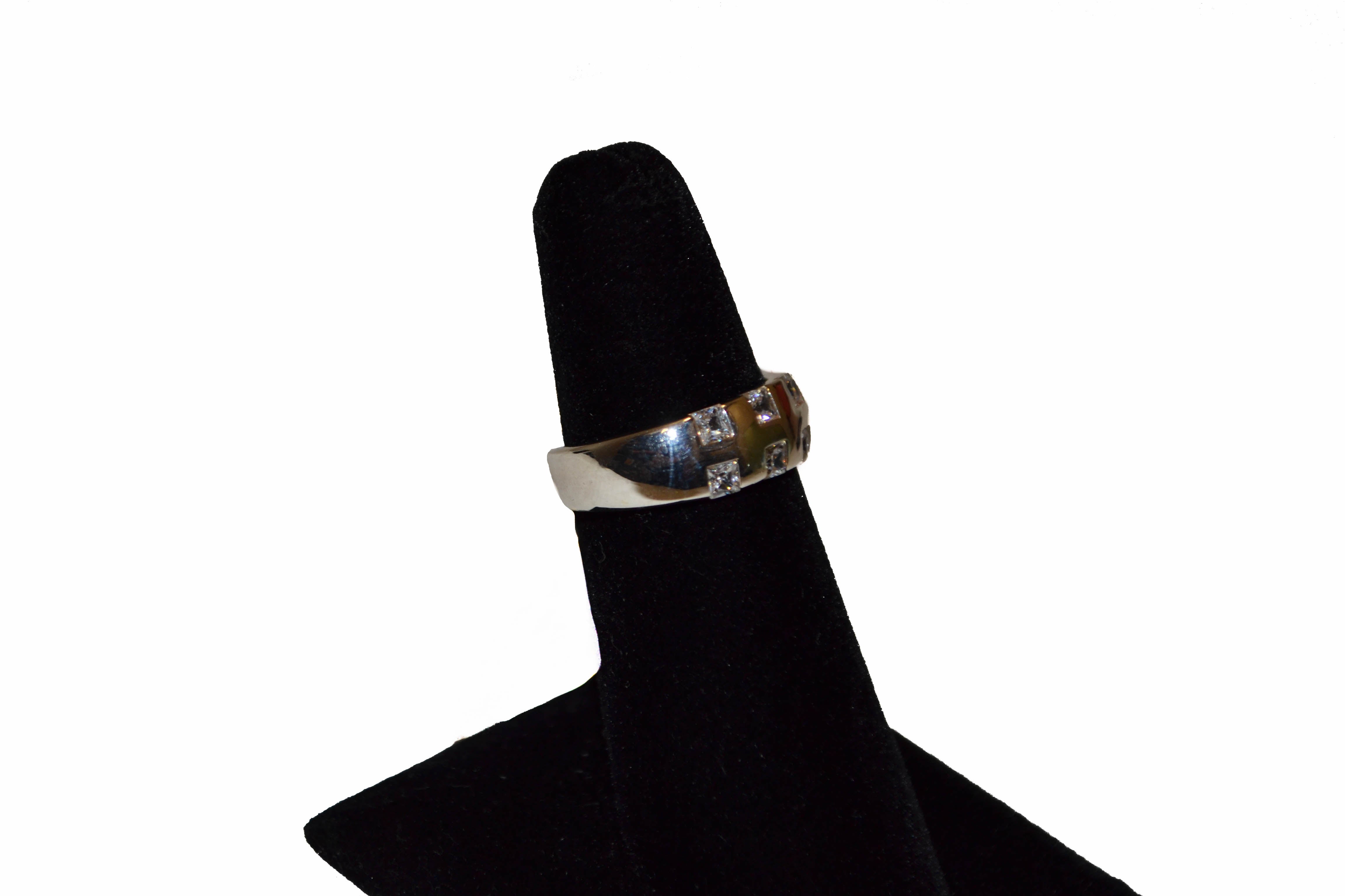 Authentic Folli Follie Sterling Silver Thick Band With Cubic Zirconia Ring Size 6.5