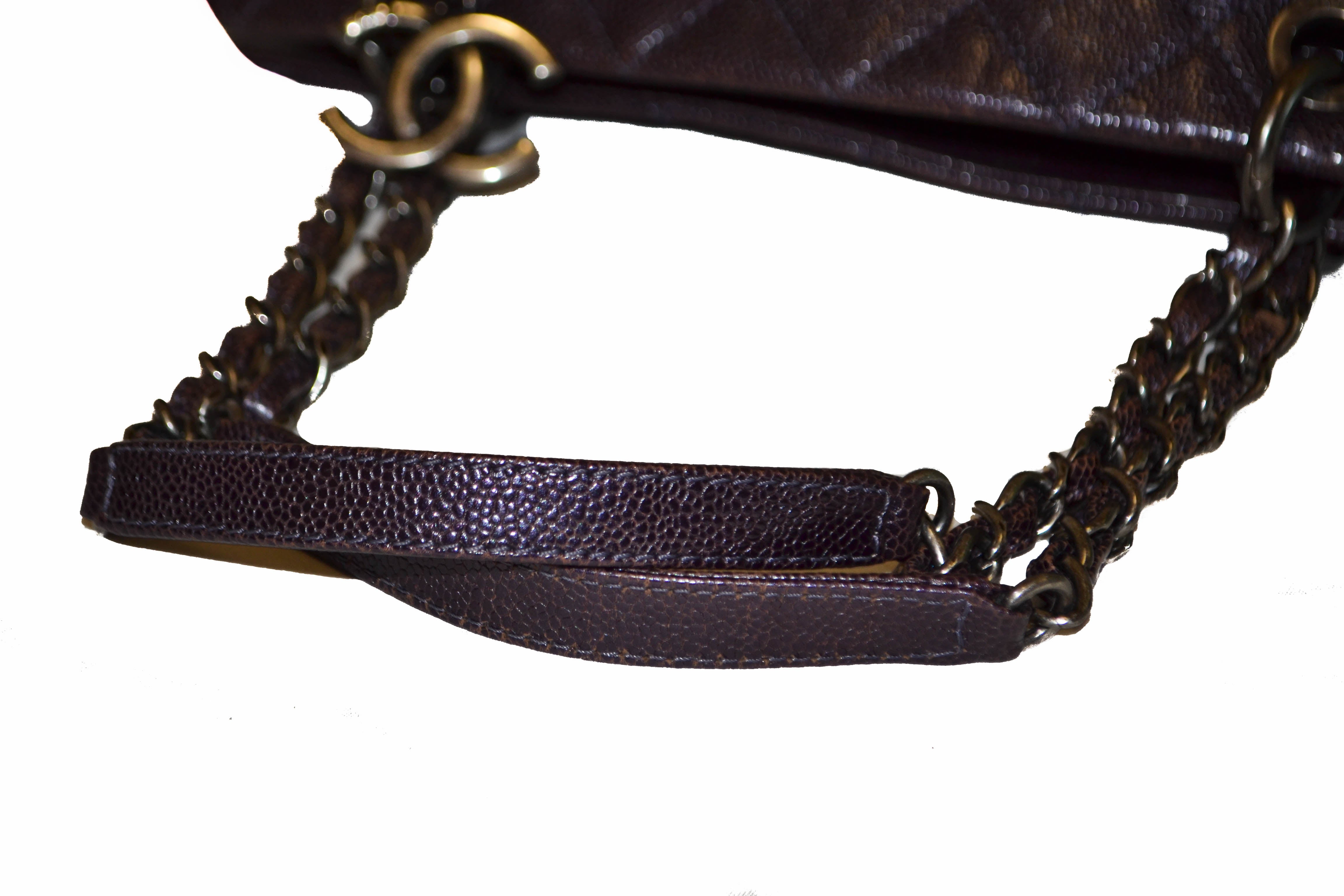 Authentic Chanel Quilted Caviar Leather Metallic Purple Shoulder Bag