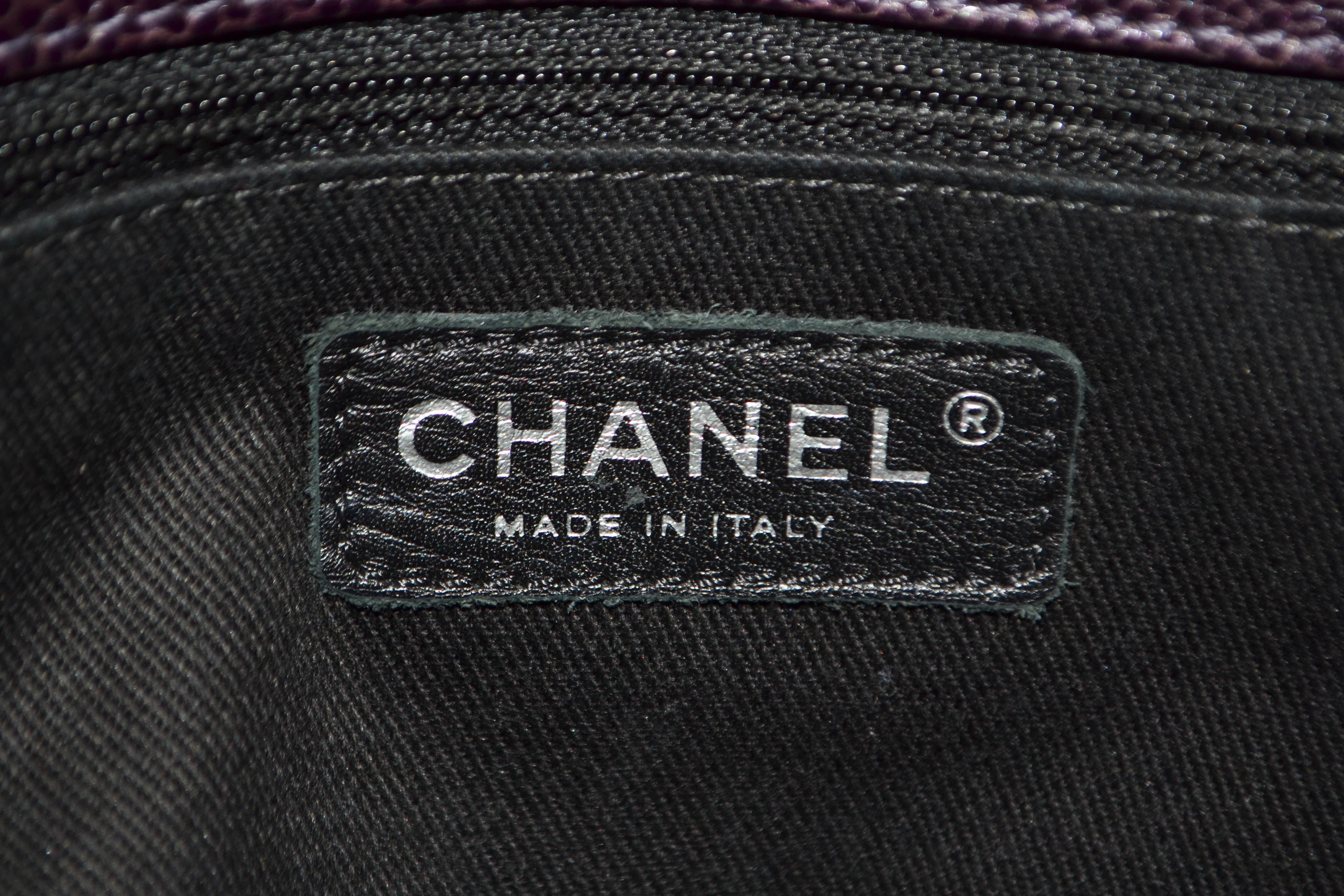 Authentic Chanel Quilted Caviar Leather Metallic Purple Shoulder Bag