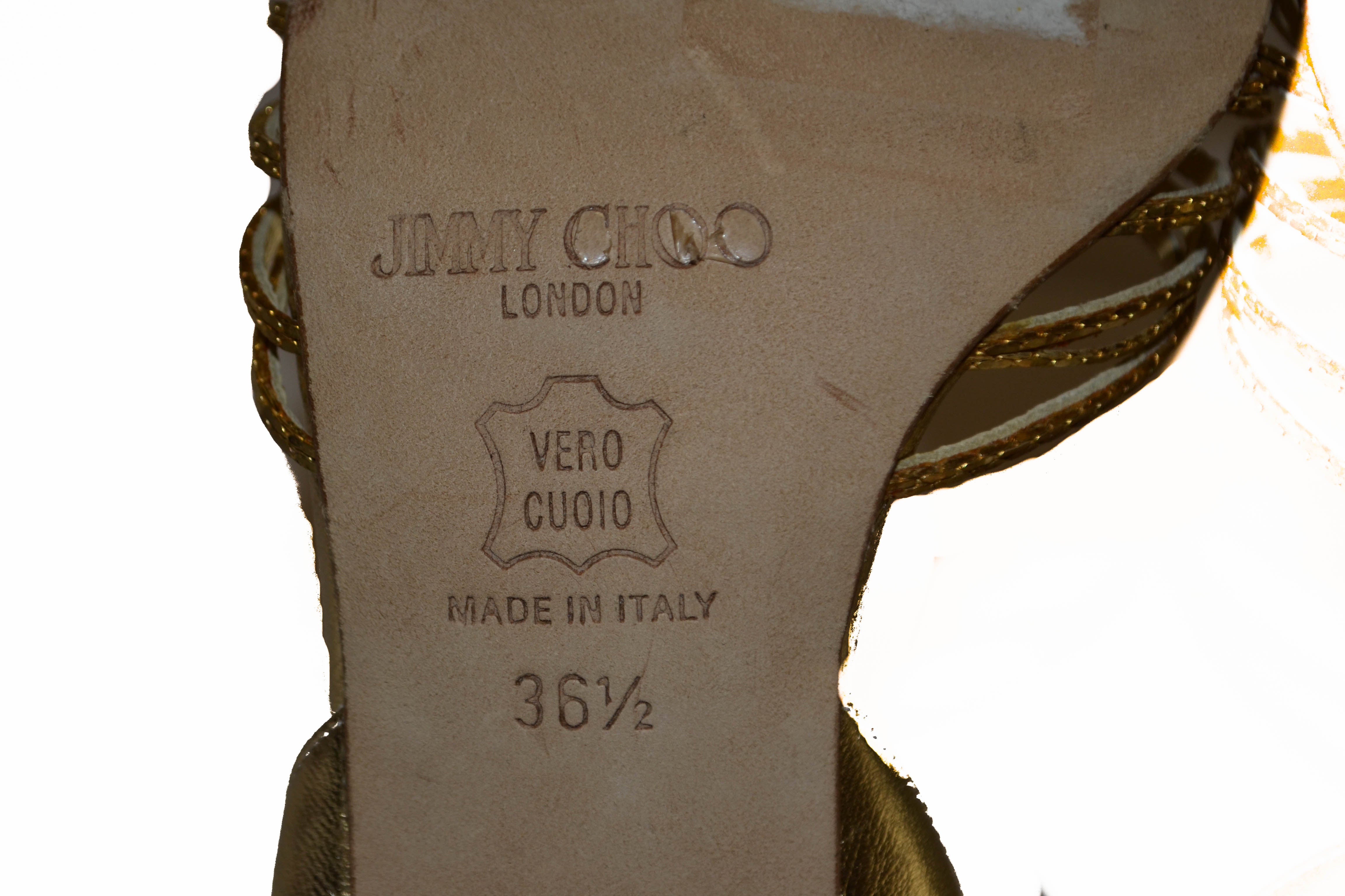 Authentic Jimmy Choo Metallic Gold Sandal Size 36.5