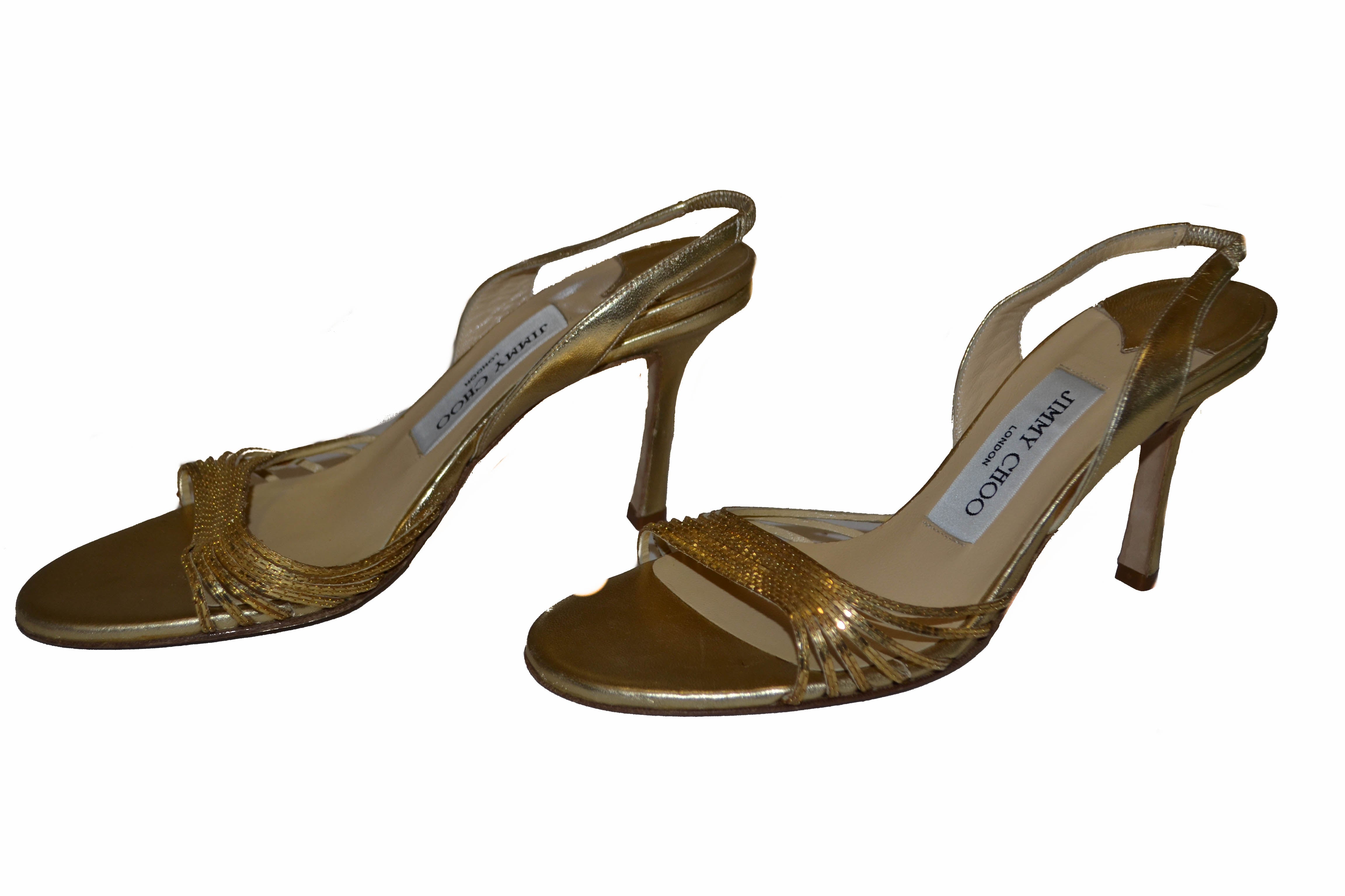 Authentic Jimmy Choo Metallic Gold Sandal Size 36.5