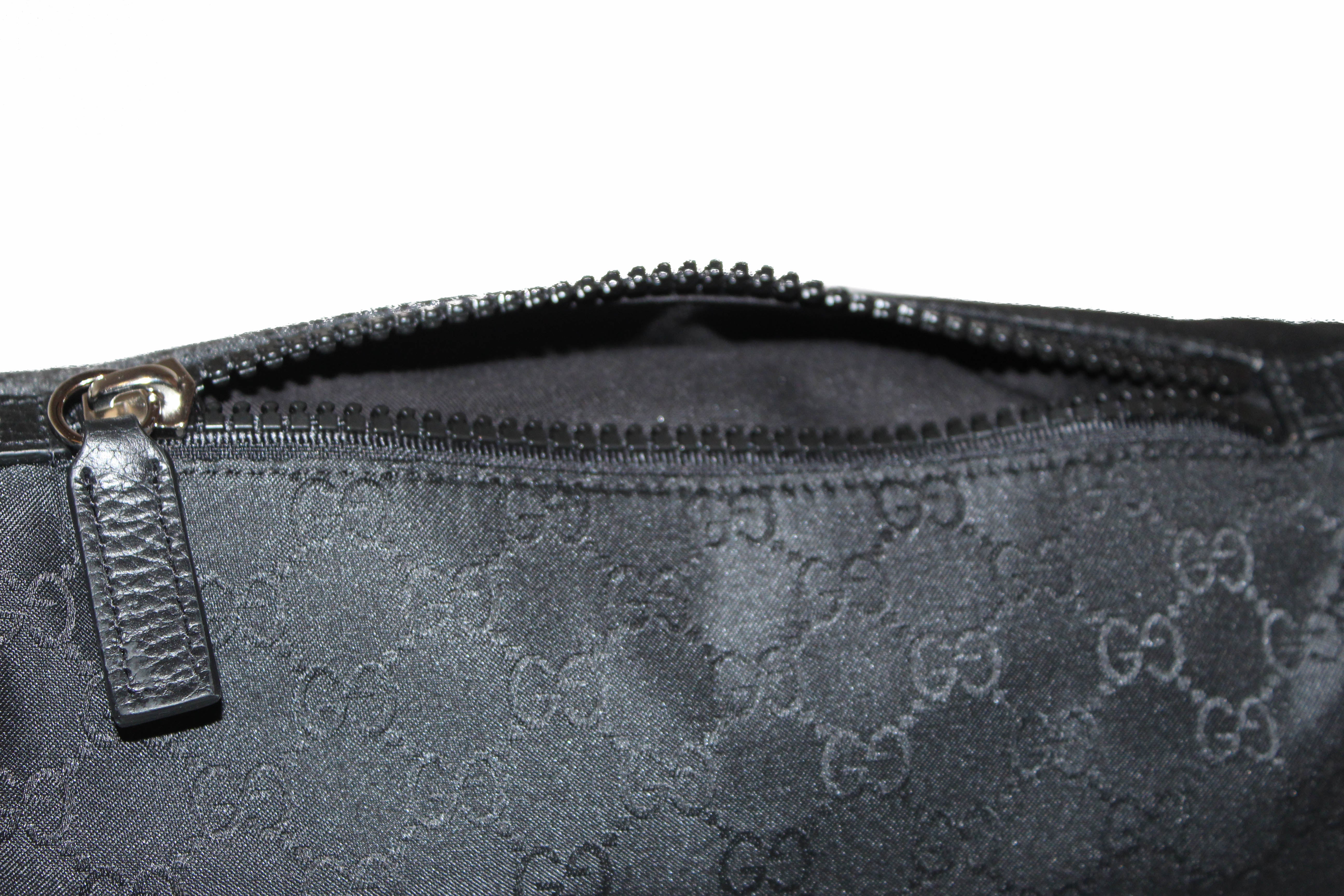 Authentic New Gucci Black Nylon GG Monogram Stripe Strap Belt Waist Bag