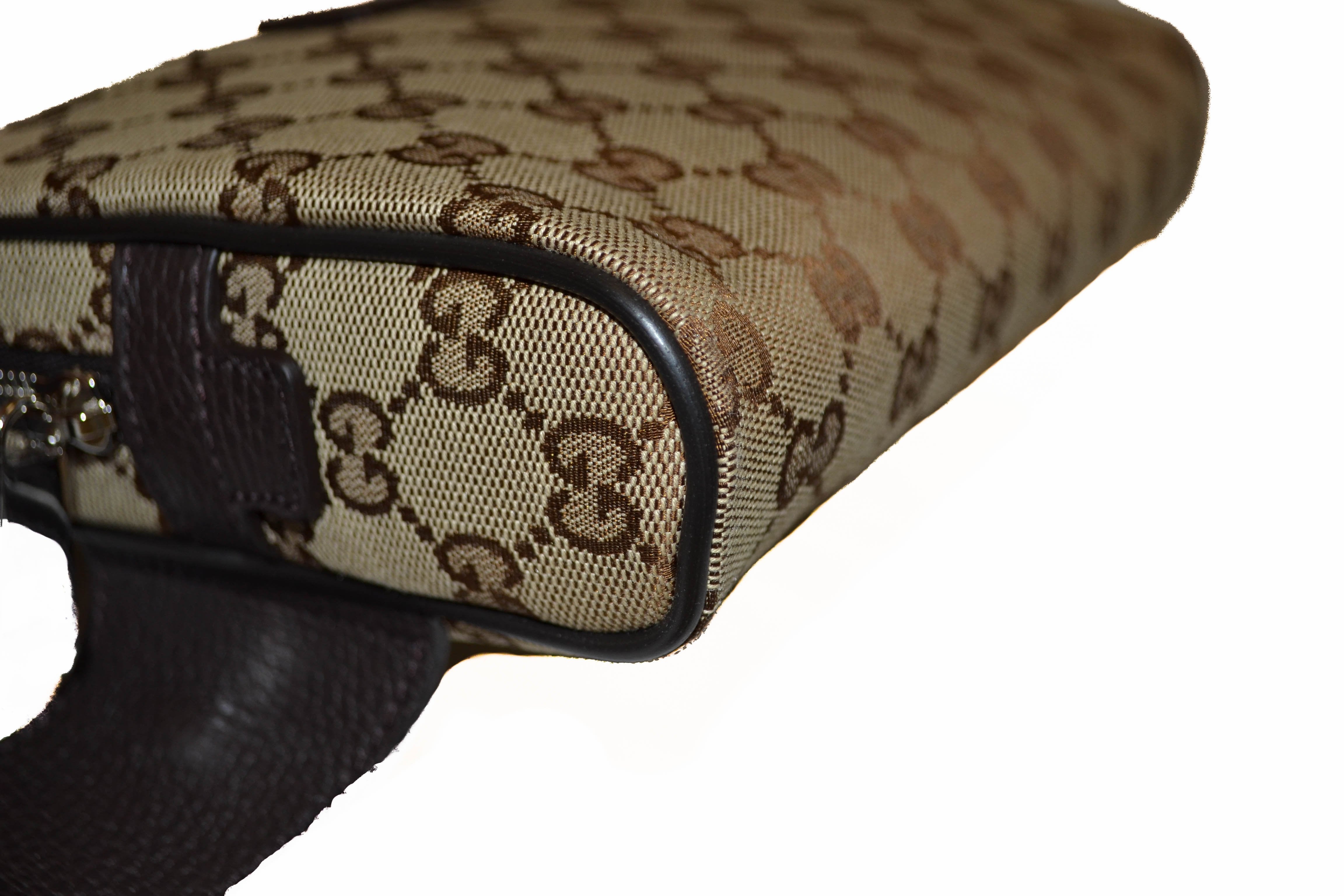 Authentic New Gucci Brown Signature GG Canvas Fabric Waistbag 449174