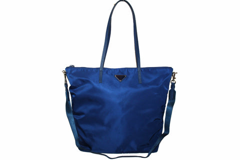 Authentic New Prada Blue Nylon Tessuto Tote Bag with Strap 1BG189