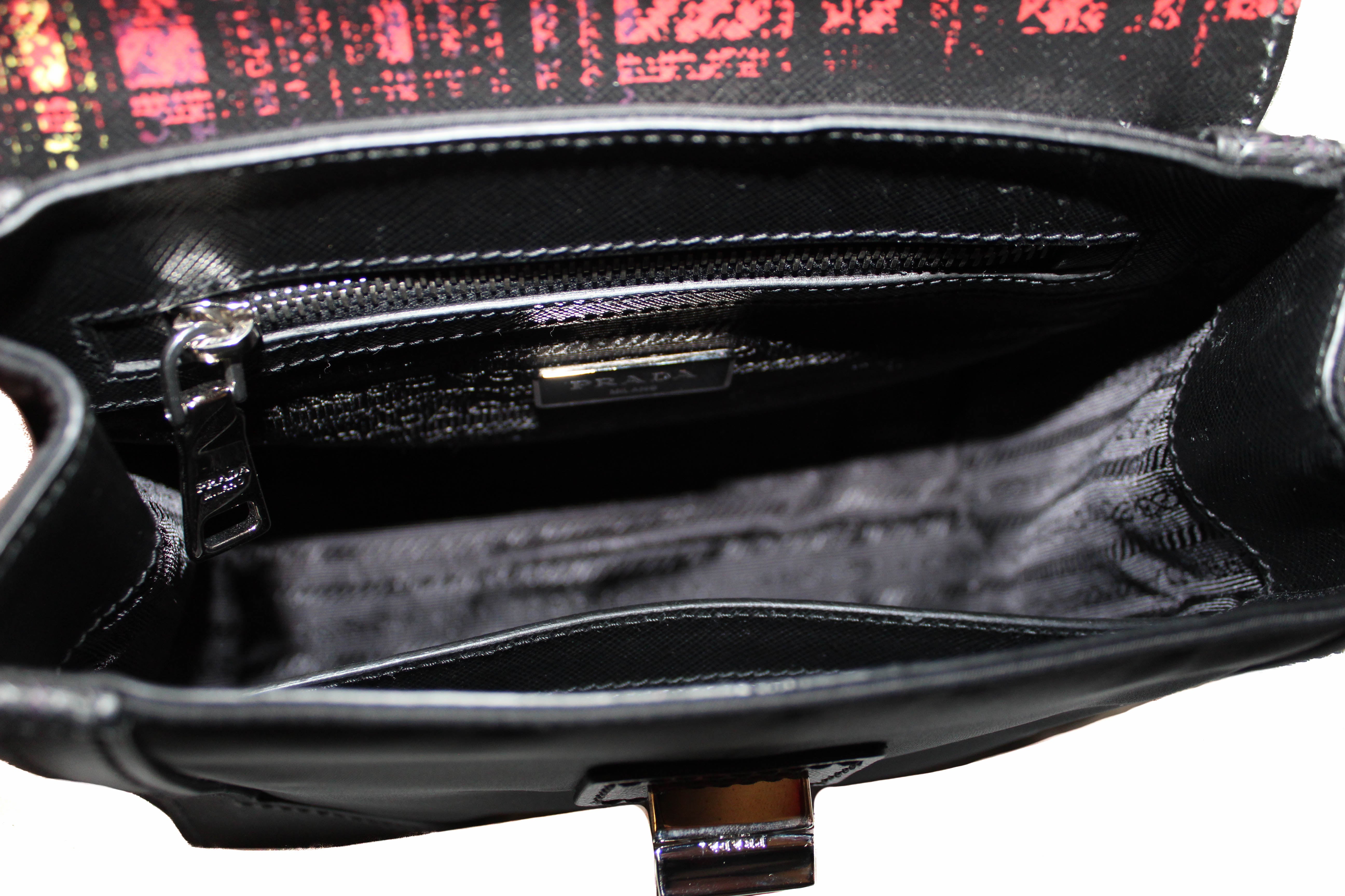 Authentic New Prada Red Plaid Tartan Saffiano Leather and Nylon Top Handle Messenger Bag with Long Strap